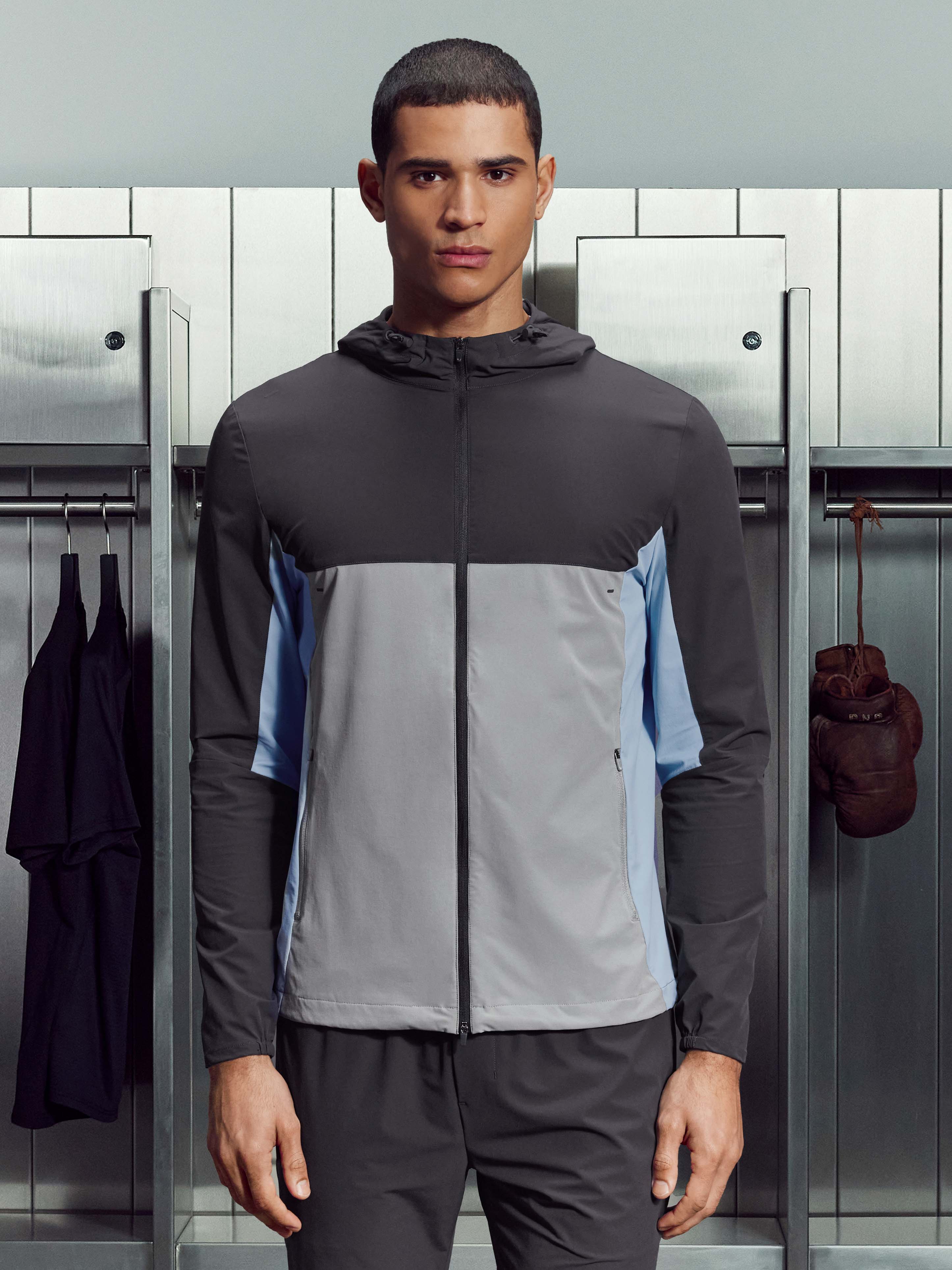 Mens Active Colour Block Windbreaker in Mid Grey
