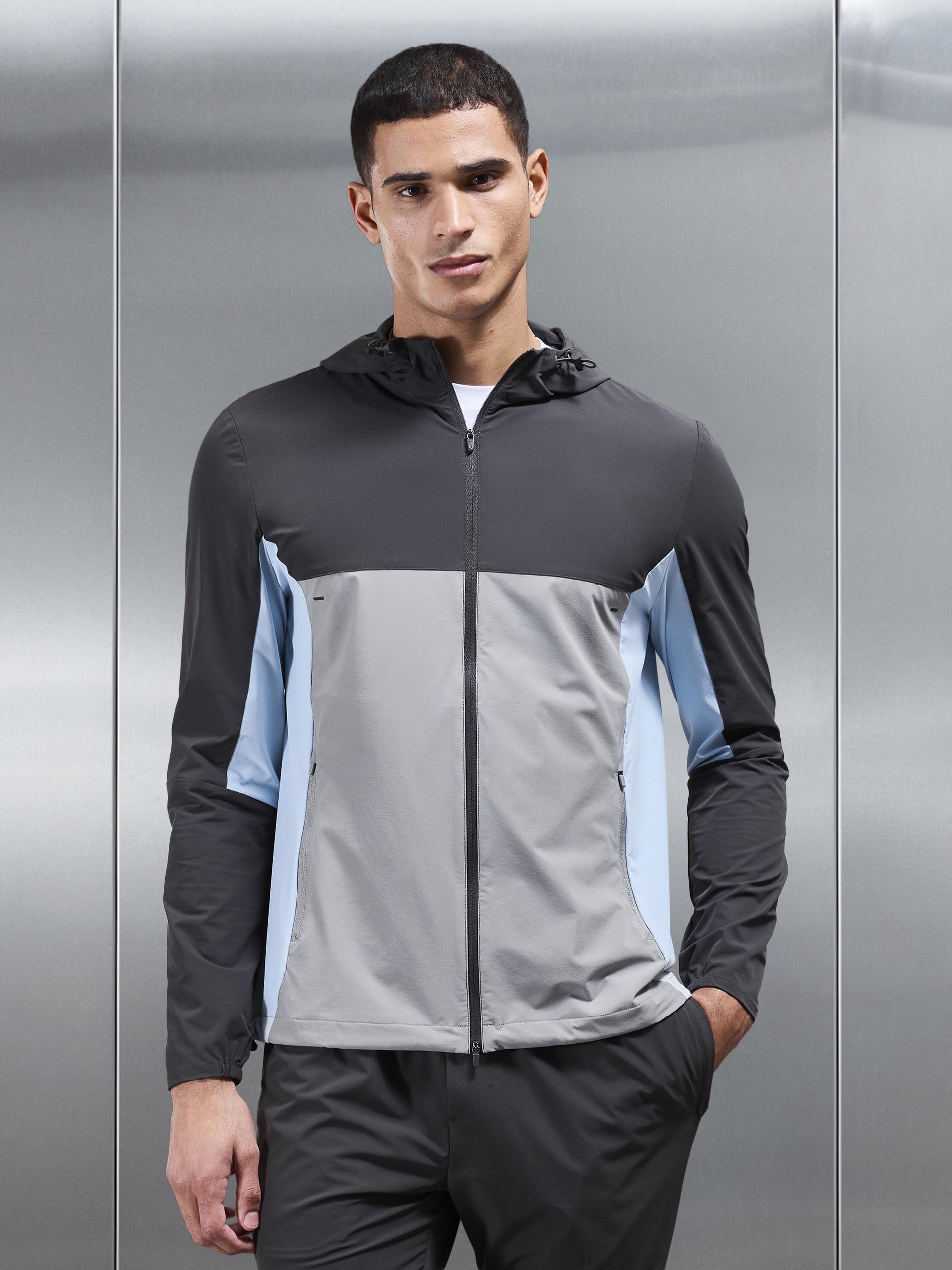 Mens Active Colour Block Windbreaker in Mid Grey