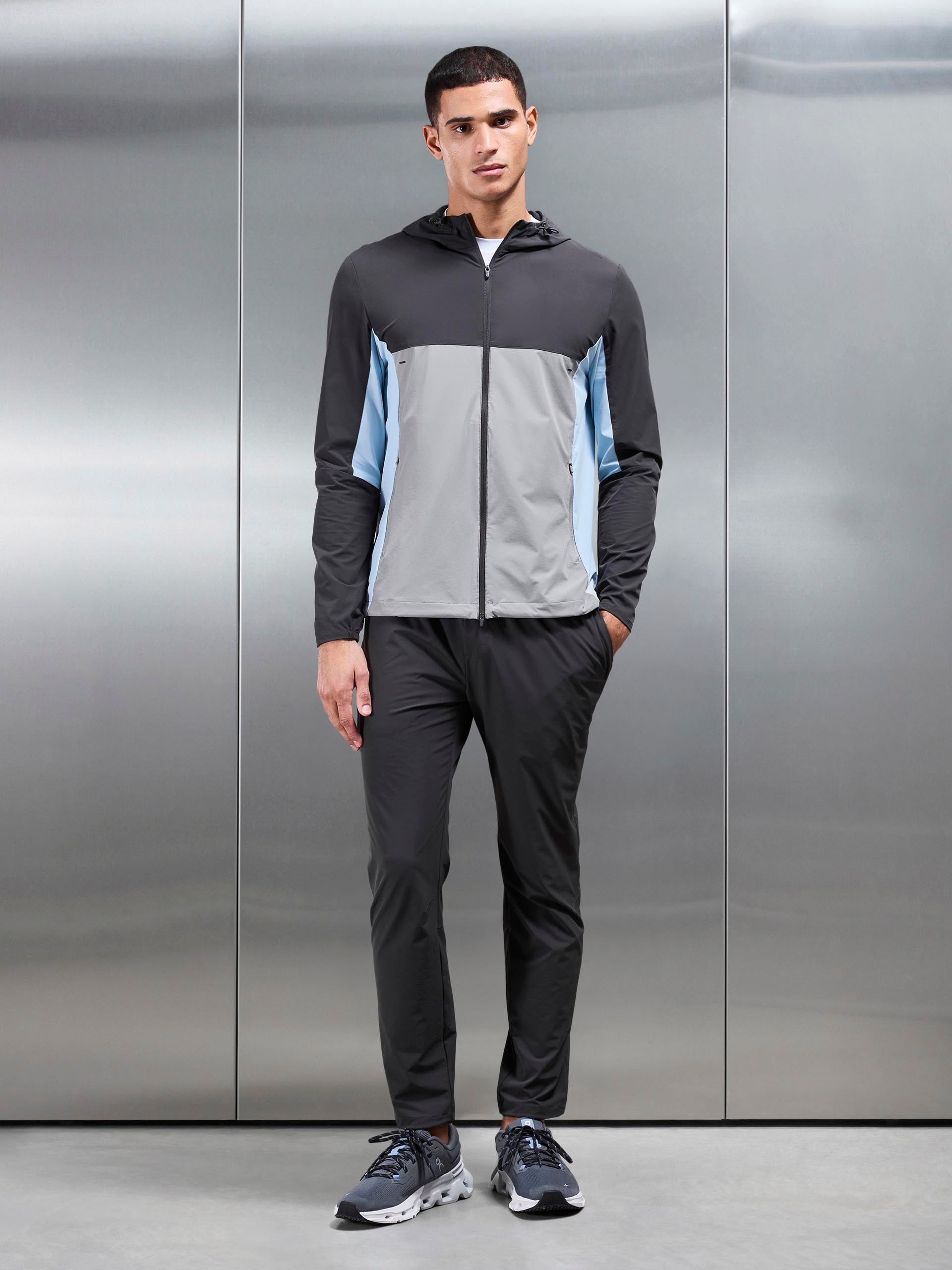 Mens Active Colour Block Windbreaker in Mid Grey