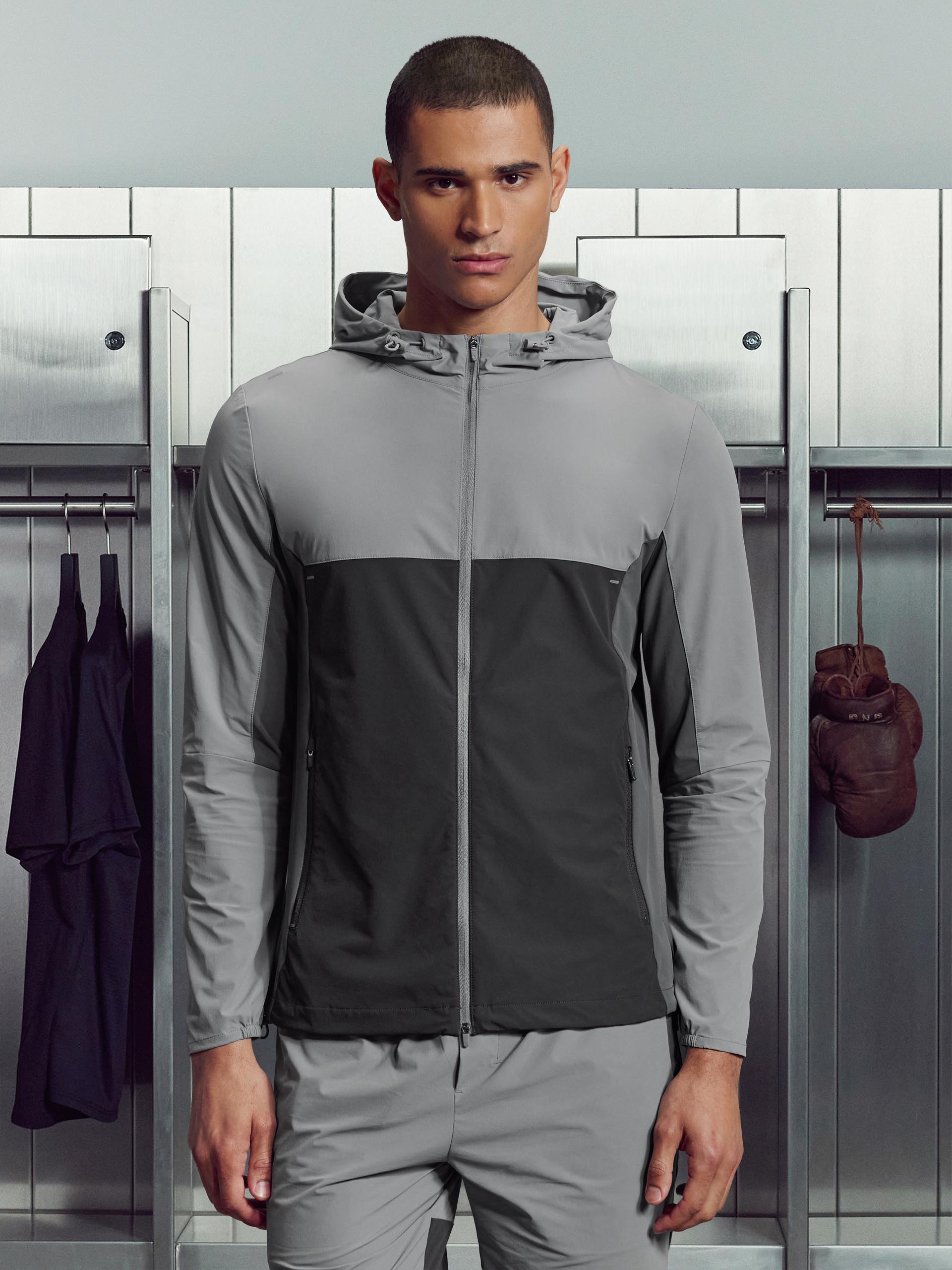 Mens Active Colour Block Windbreaker in Mid Grey Grey
