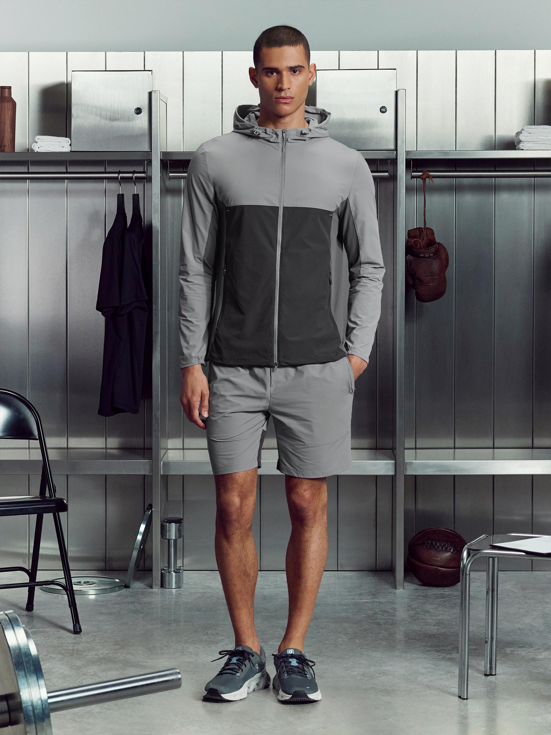 Mens Active Colour Block Windbreaker in Mid Grey Grey