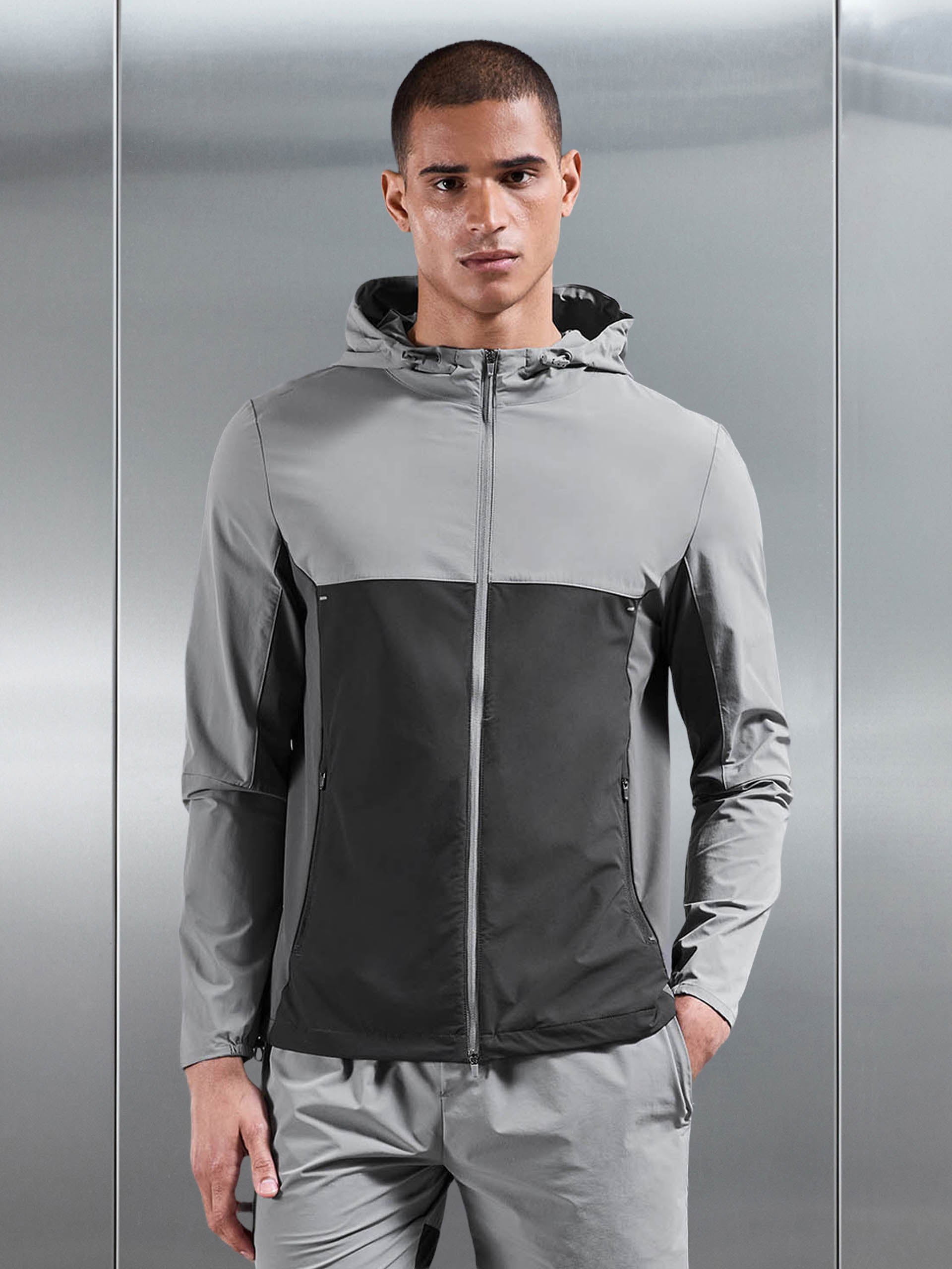 Mens Active Colour Block Windbreaker in Mid Grey Grey