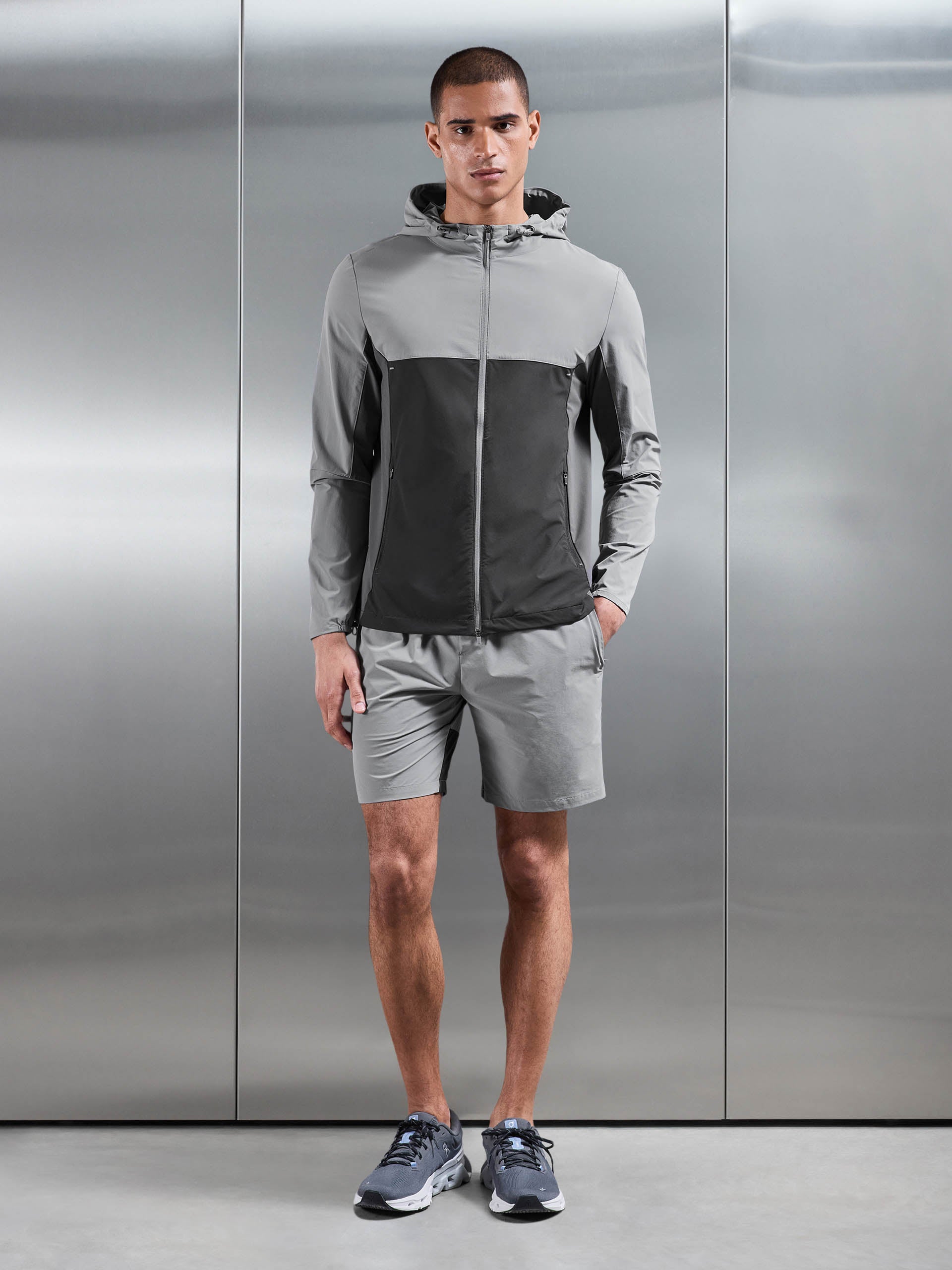 Mens Active Colour Block Windbreaker in Mid Grey Grey