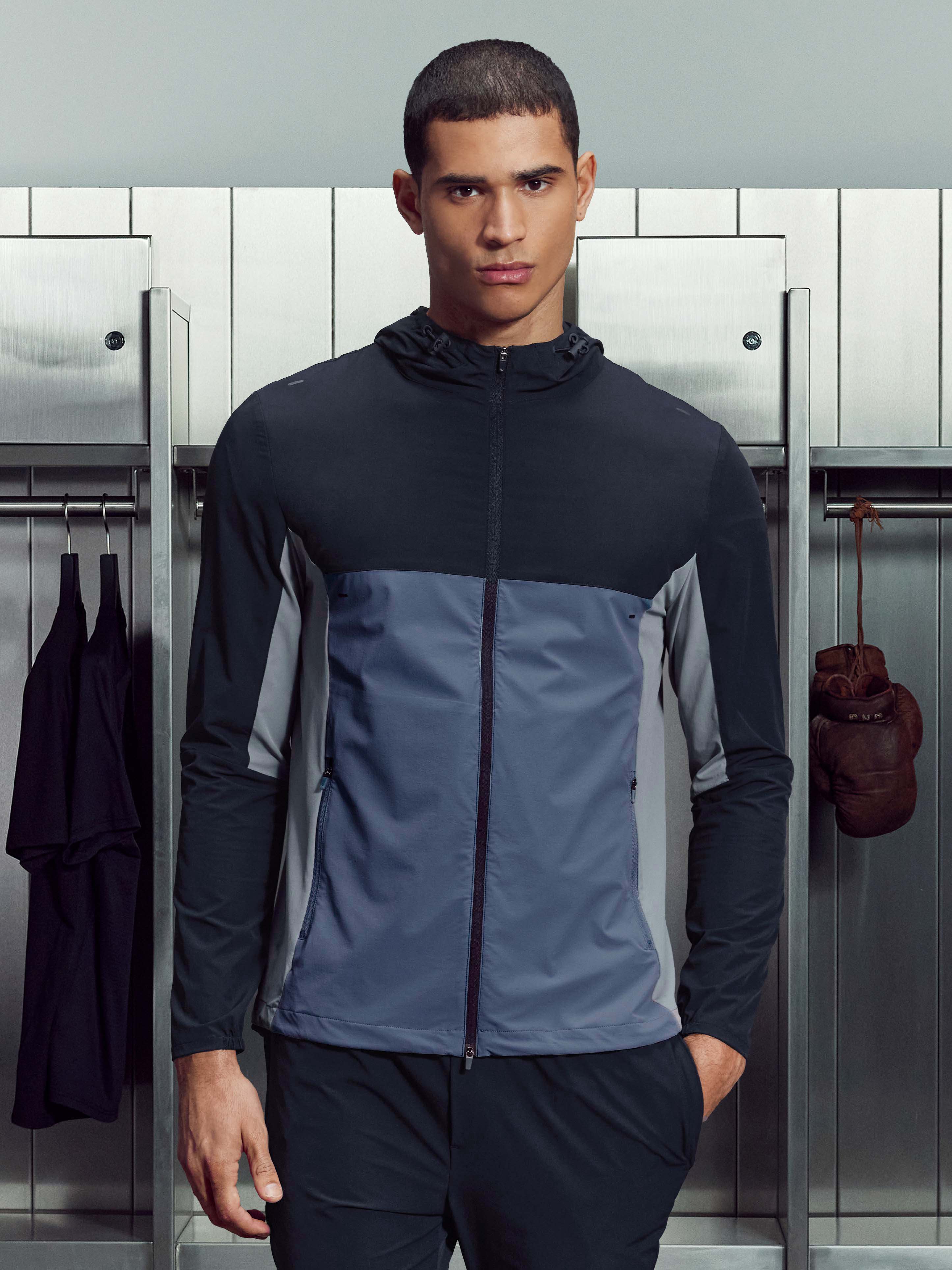 Mens Active Colour Block Windbreaker in Navy