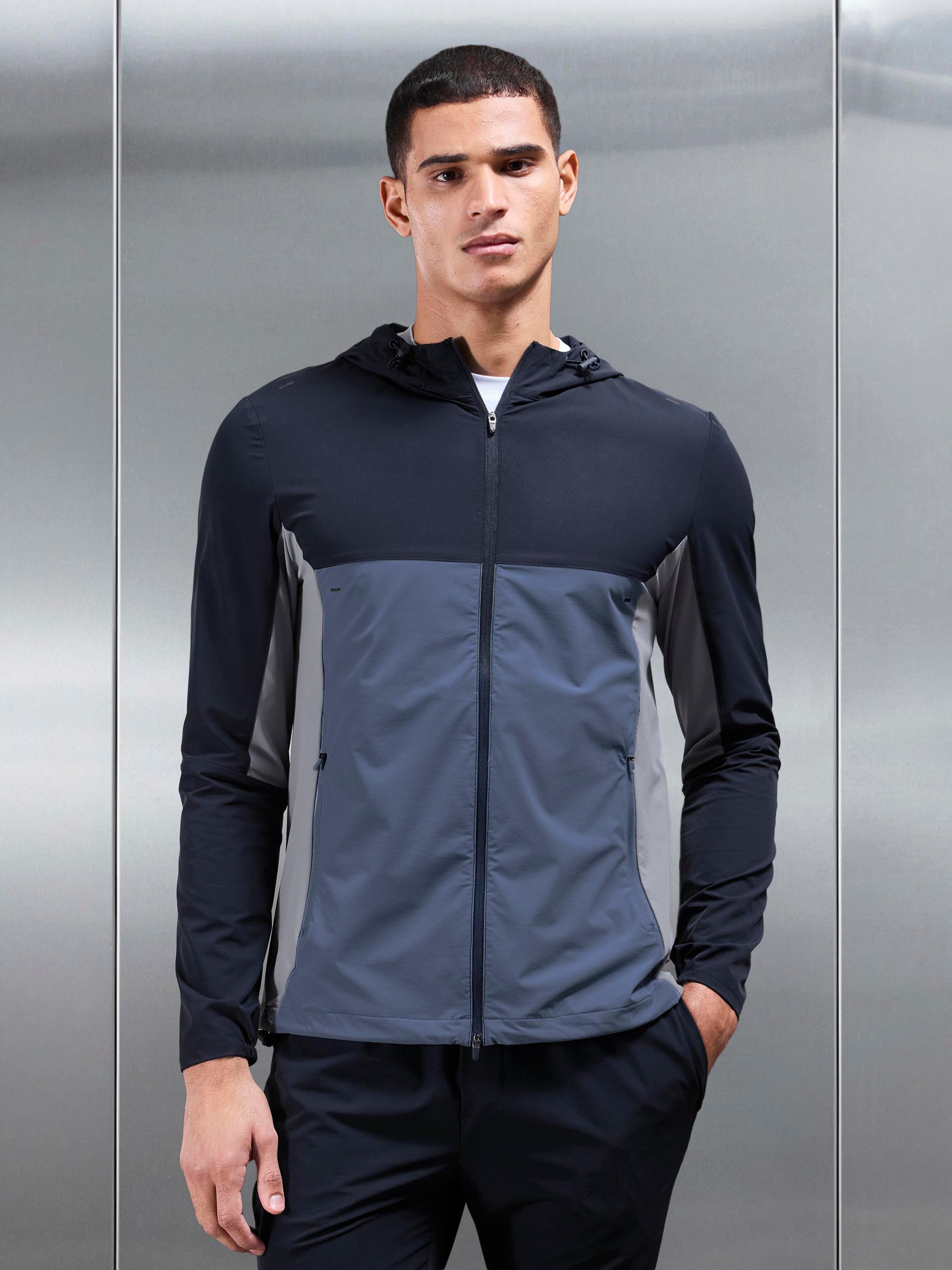 Mens Active Colour Block Windbreaker in Navy