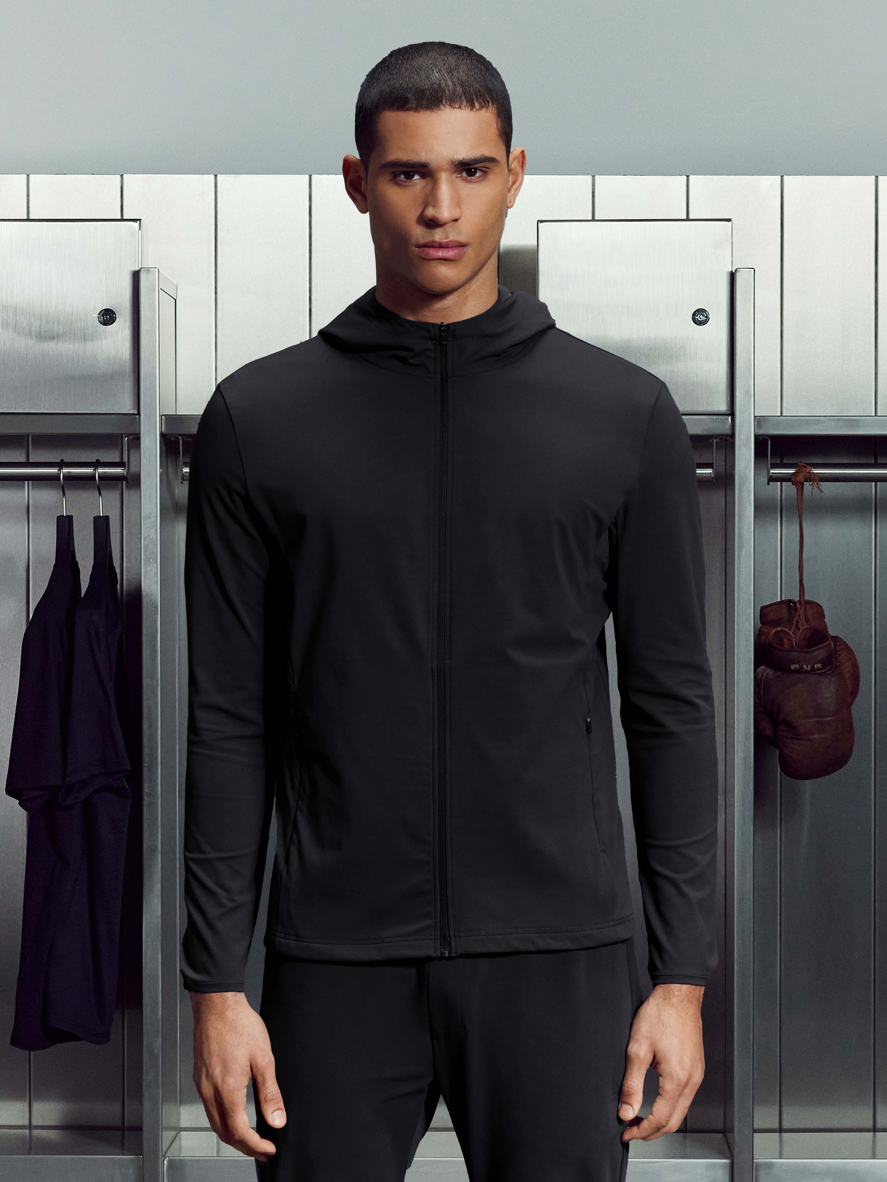 Mens Active Jersey Zip Hoodie in Black