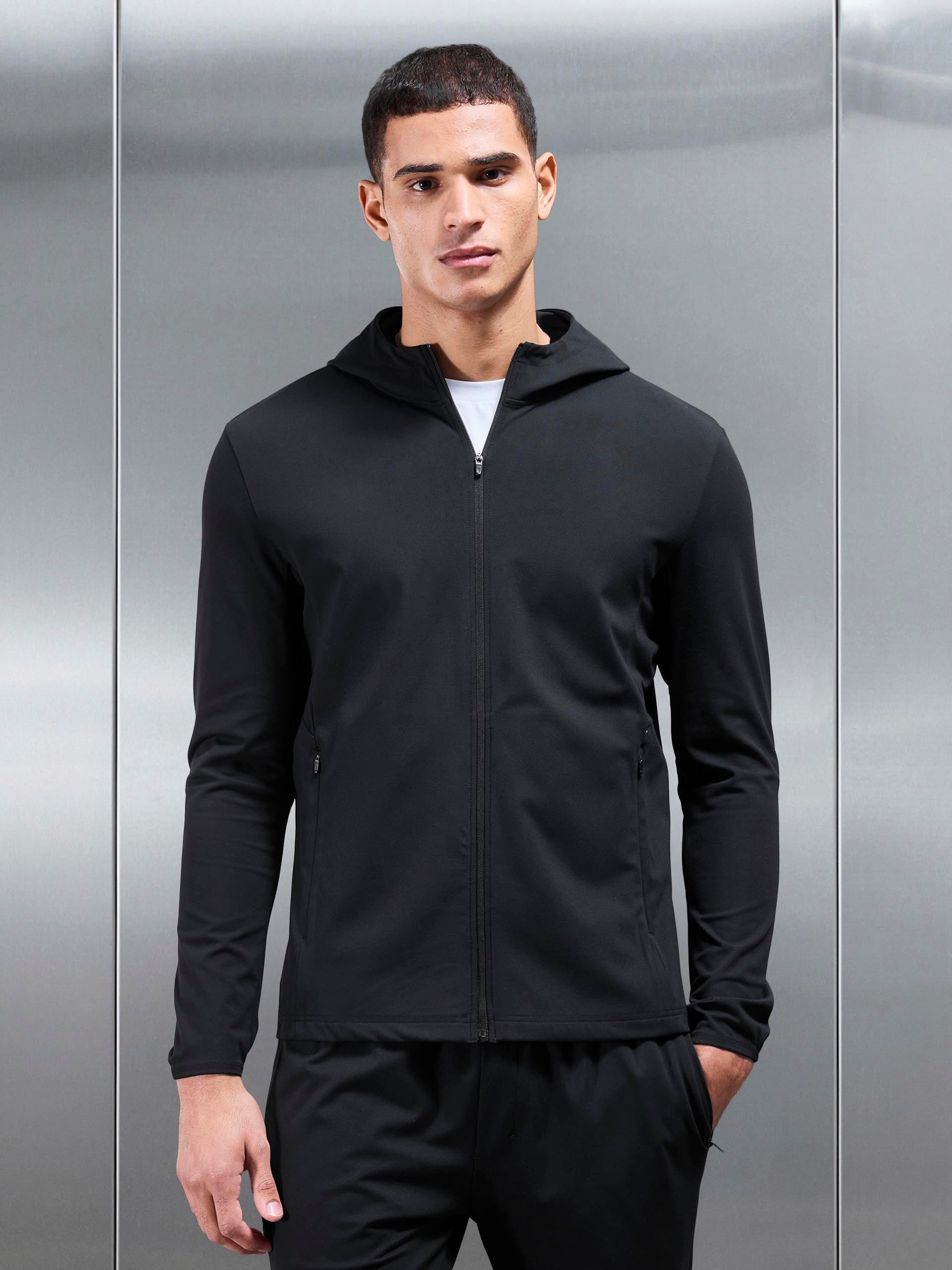 Mens Active Jersey Zip Hoodie in Black