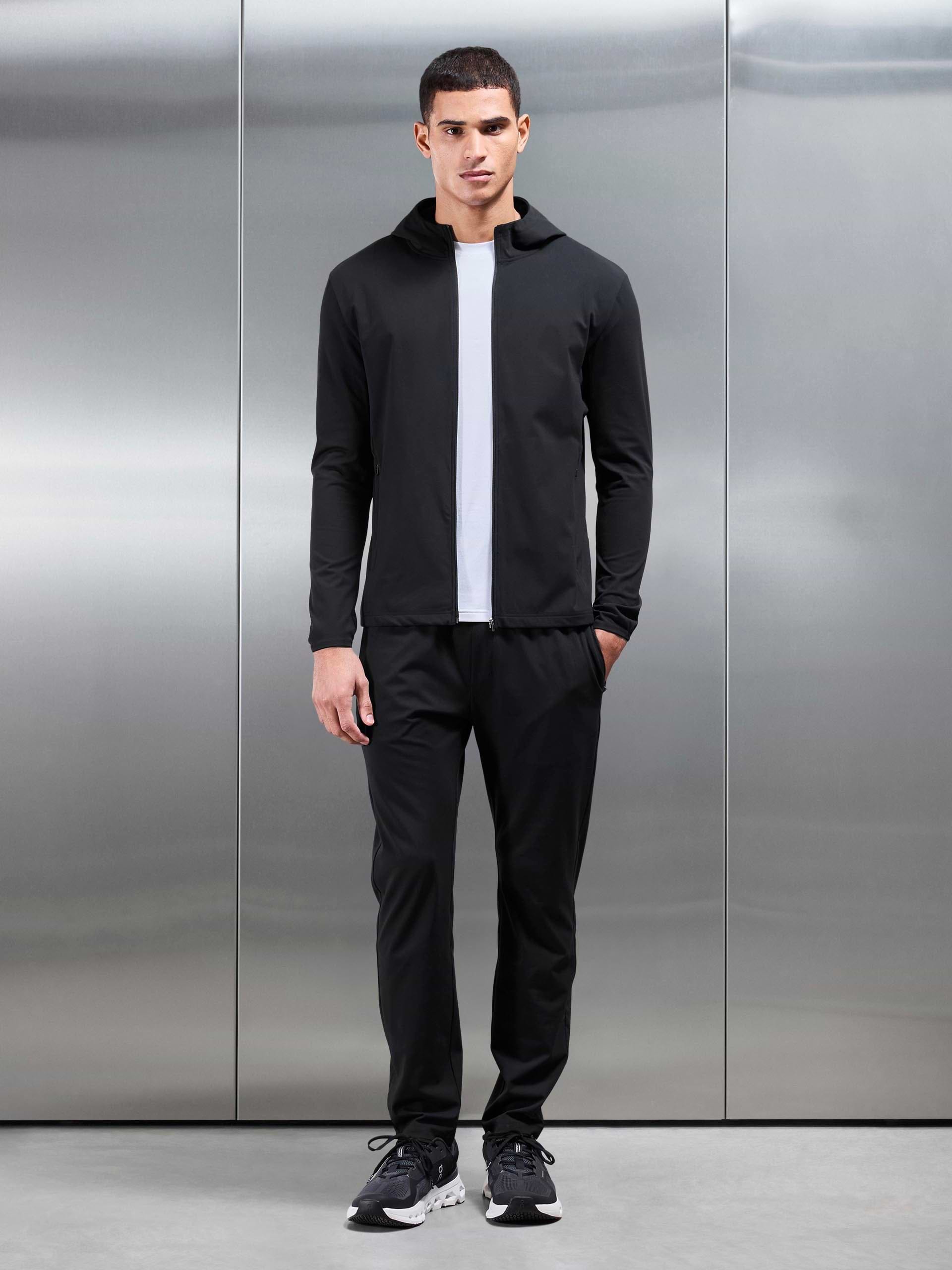 Mens Active Jersey Zip Hoodie in Black