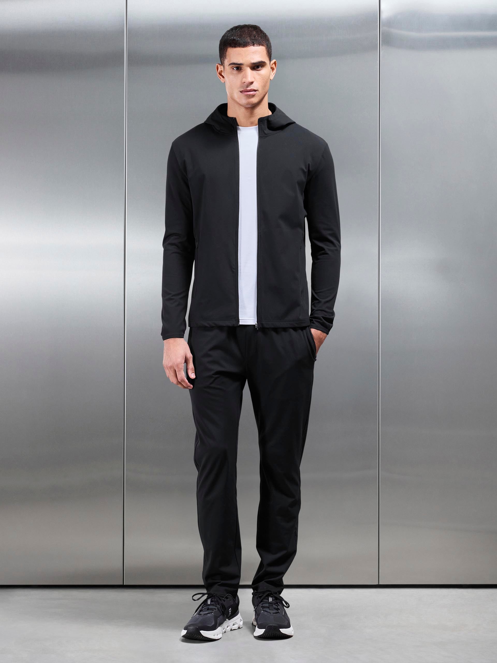 Mens Active Jersey Zip Hoodie in Black