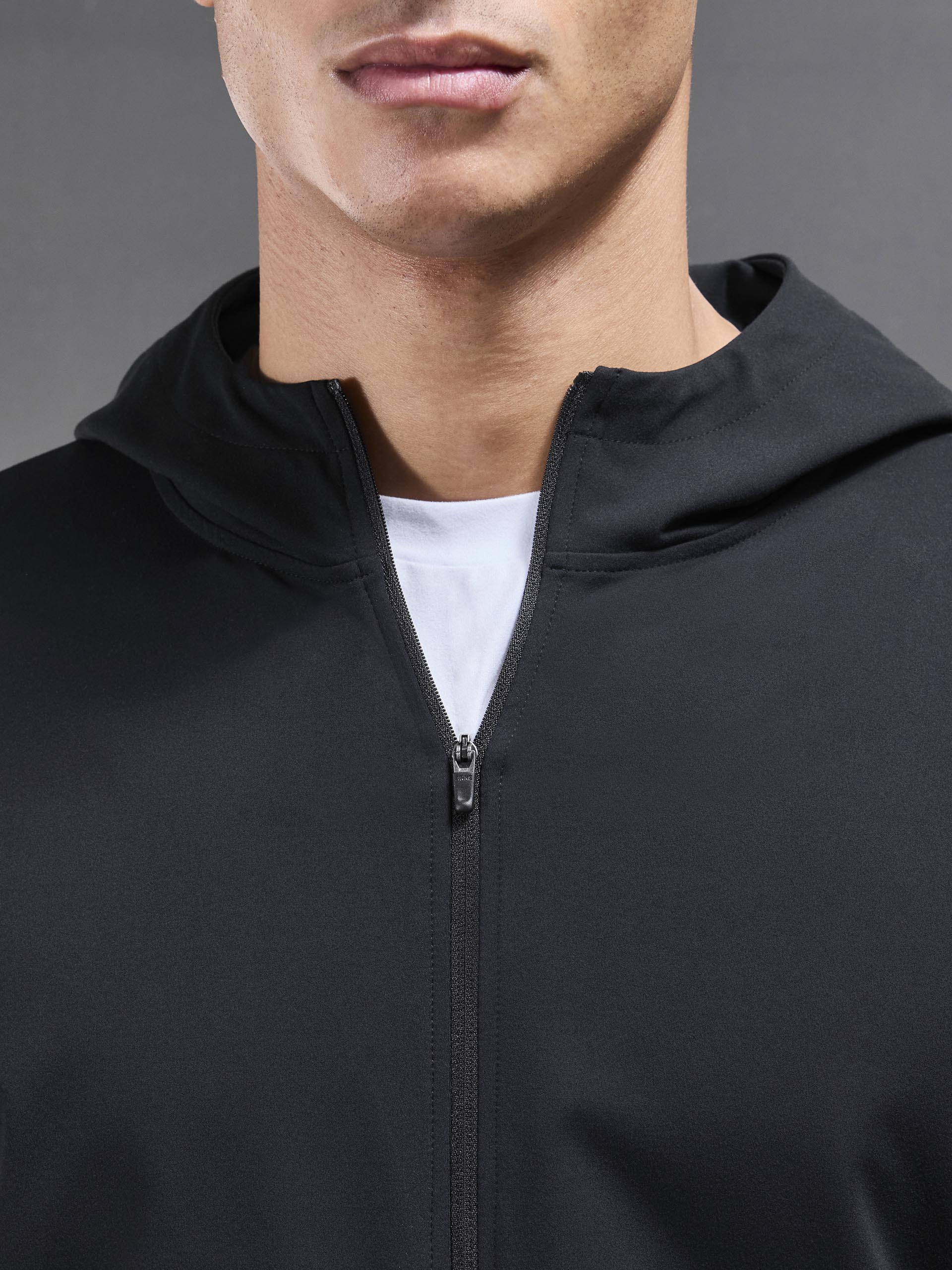 Mens Active Jersey Zip Hoodie in Black