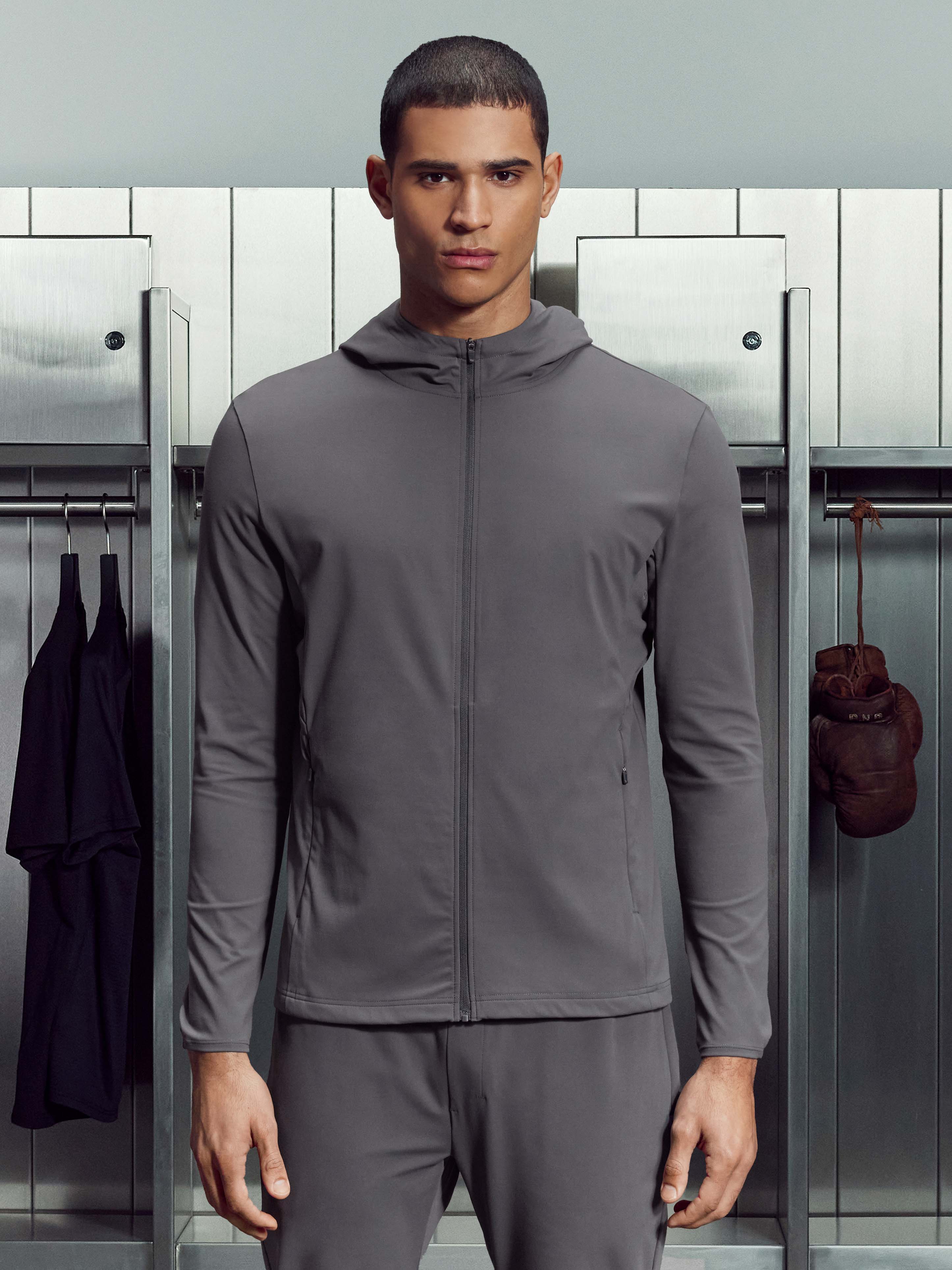 Mens Active Jersey Zip Hoodie in Grey