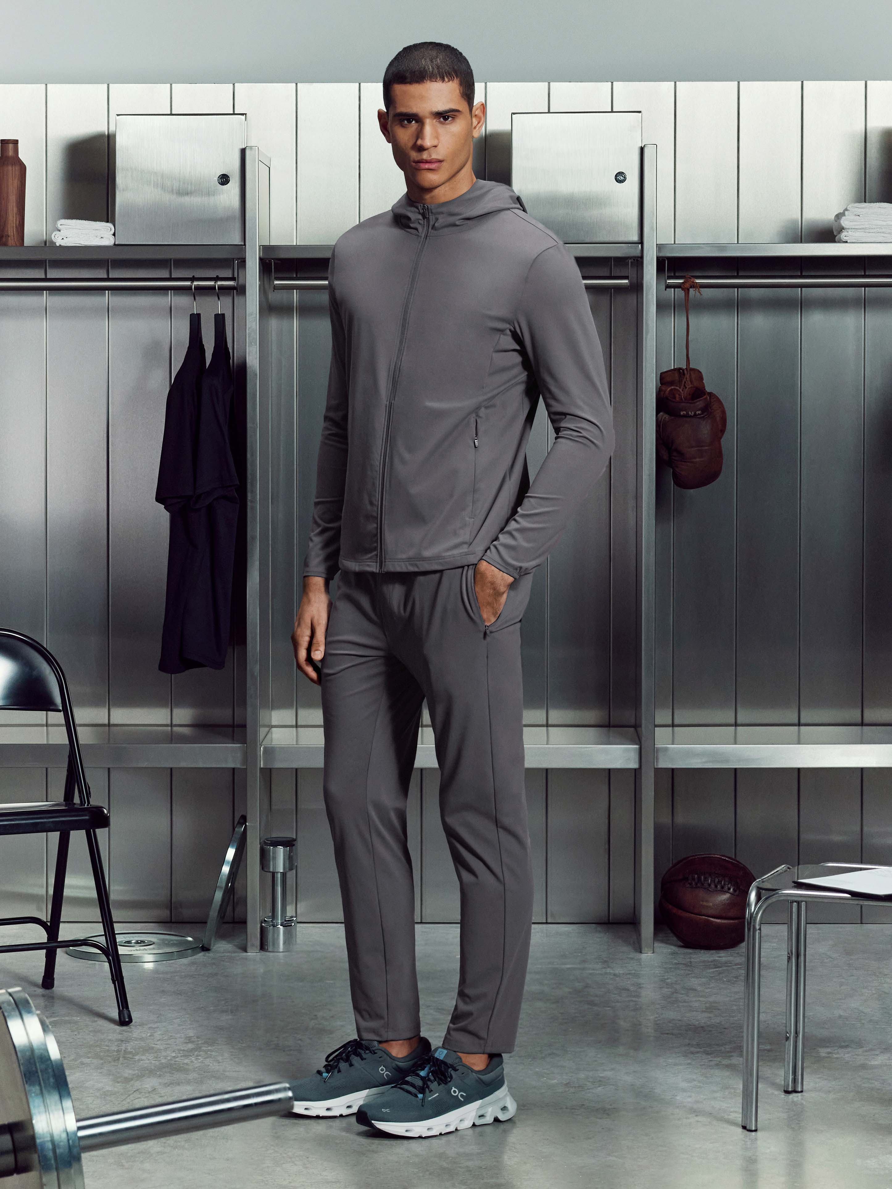 Active Jersey Zip Hoodie in Grey