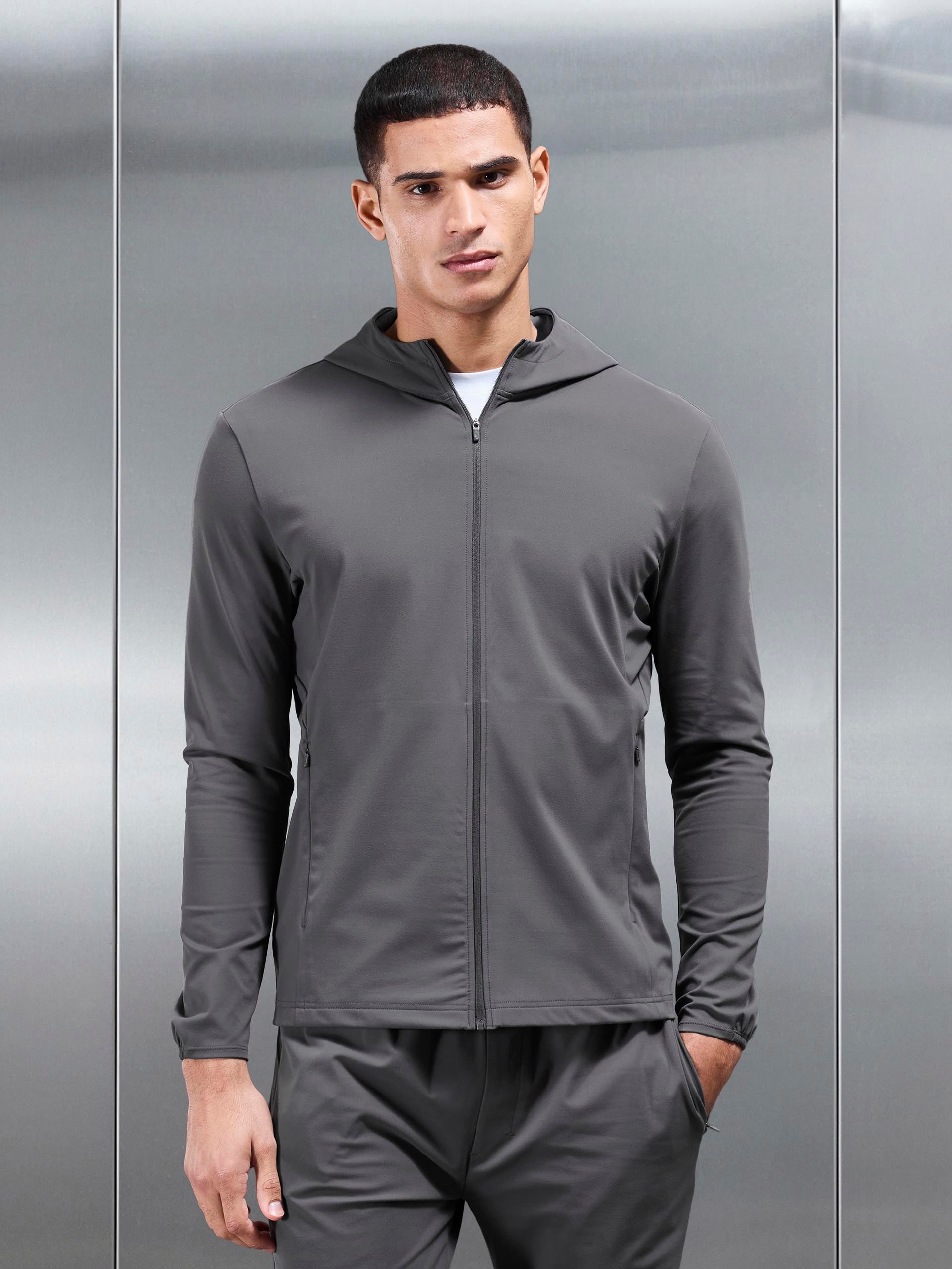Mens Active Jersey Zip Hoodie in Grey