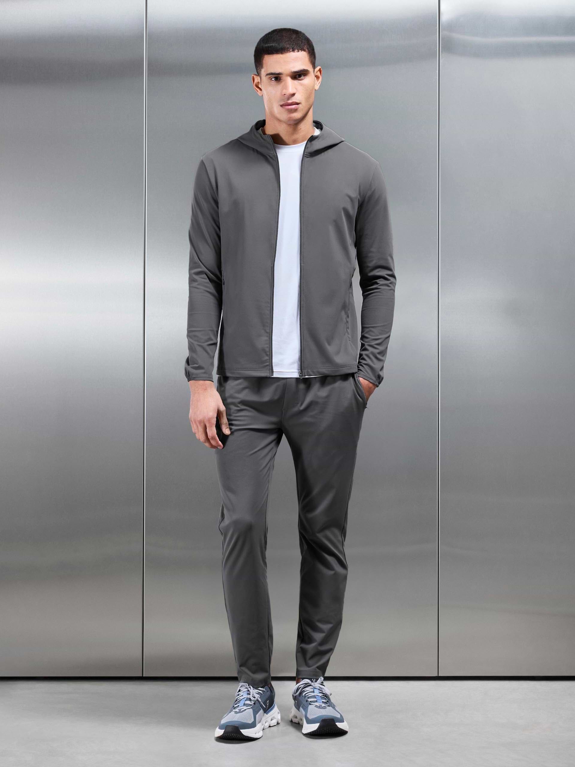 Mens Active Jersey Zip Hoodie in Grey
