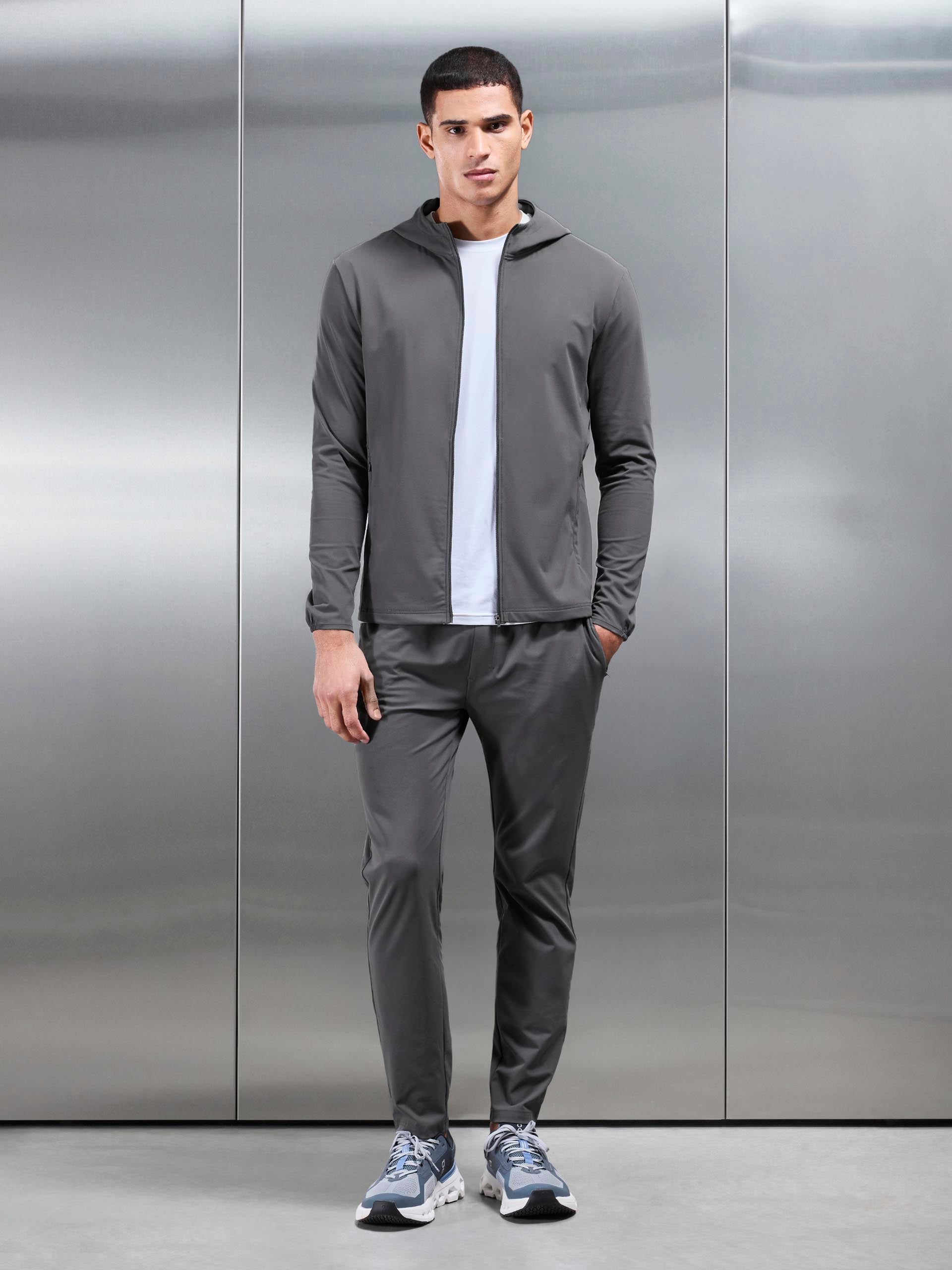 Mens Active Jersey Zip Hoodie in Grey