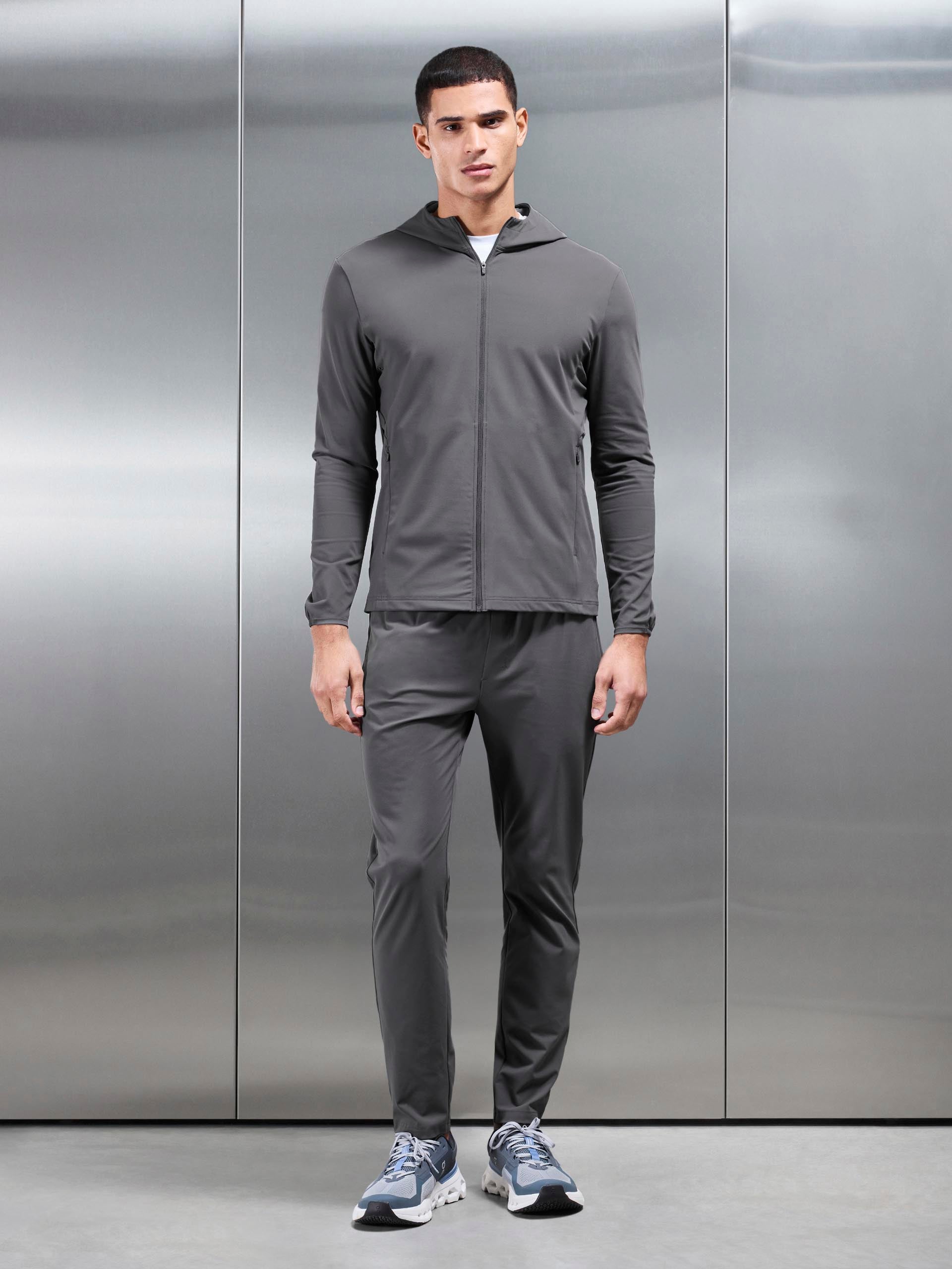 Mens Active Jersey Zip Hoodie in Grey