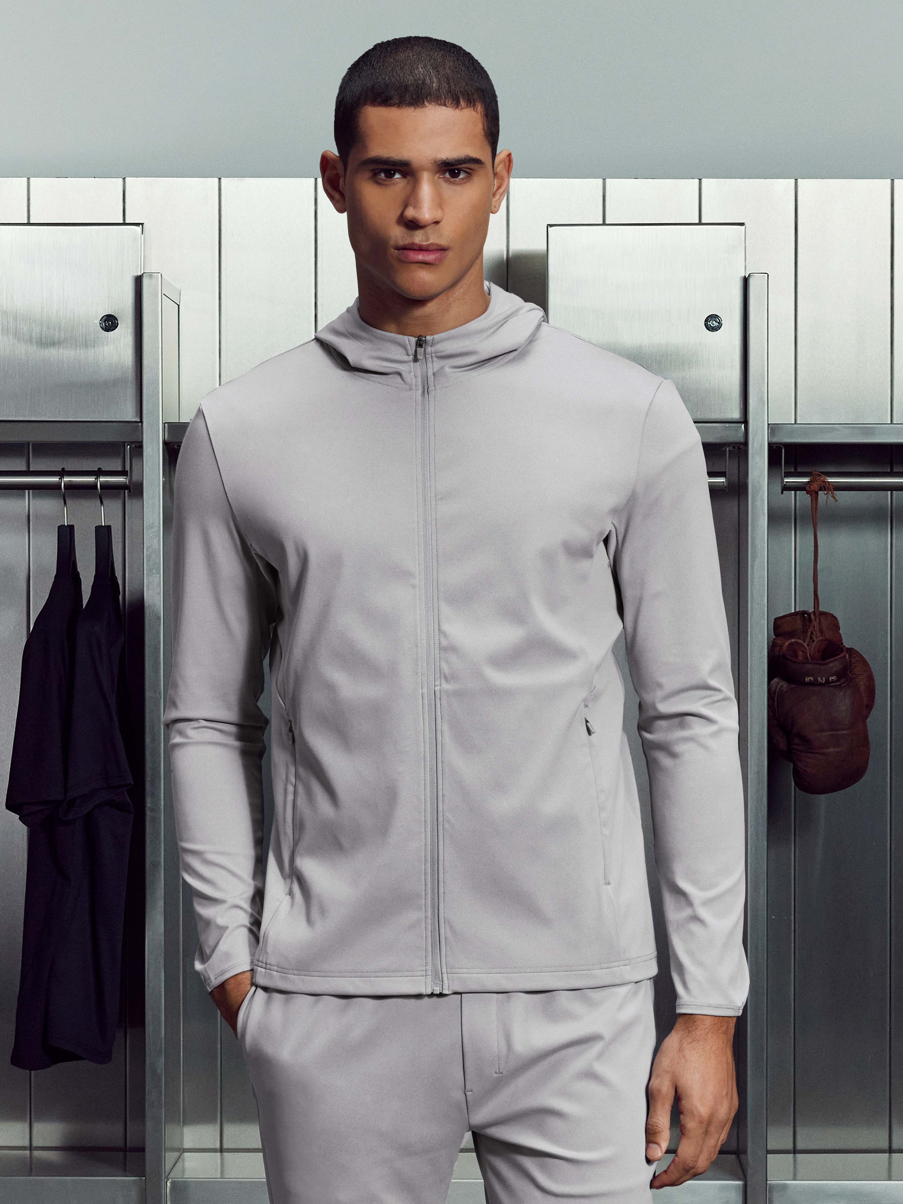 Mens Active Jersey Zip Hoodie in Marl Grey