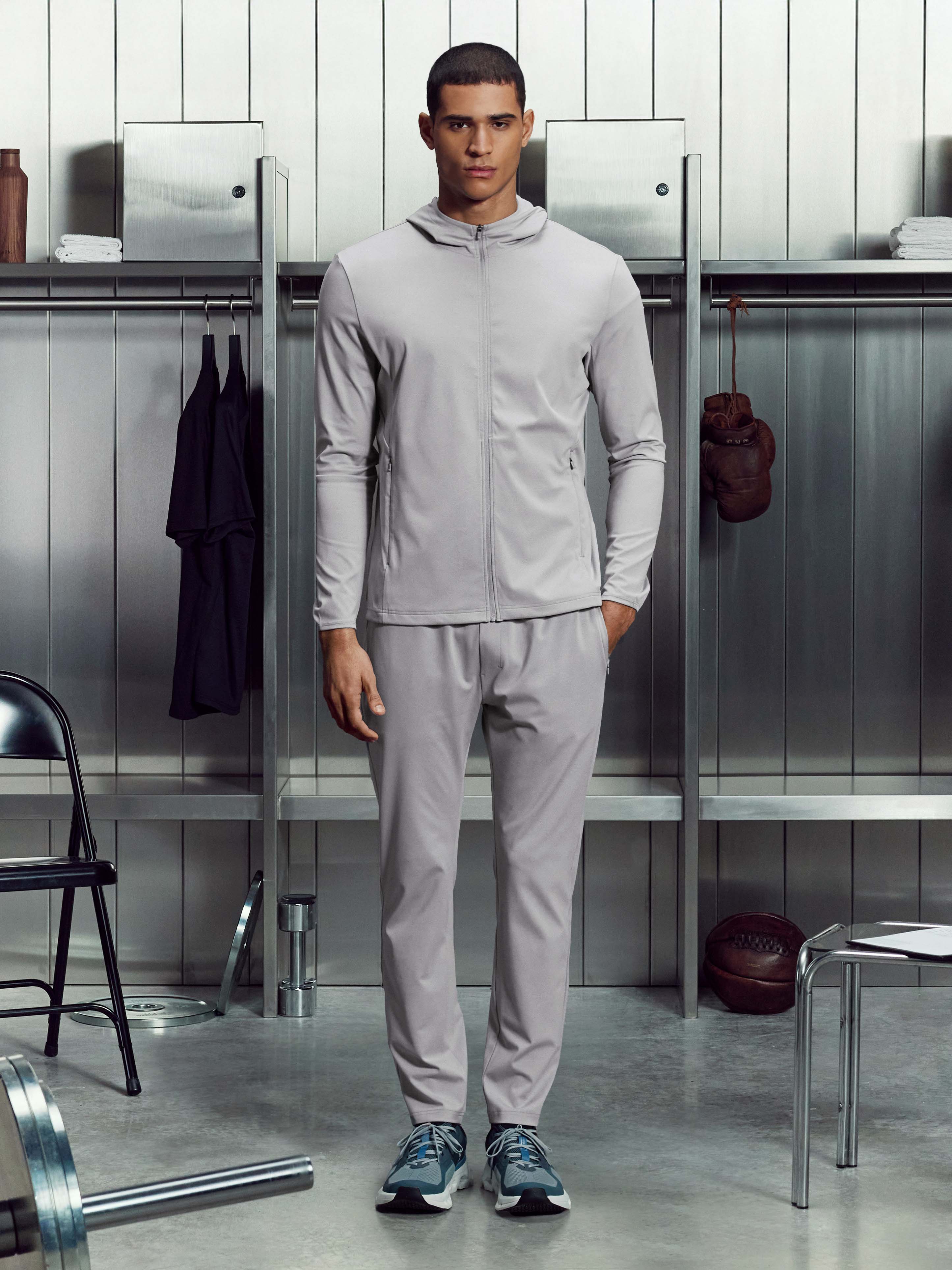 Mens Active Jersey Zip Hoodie in Marl Grey