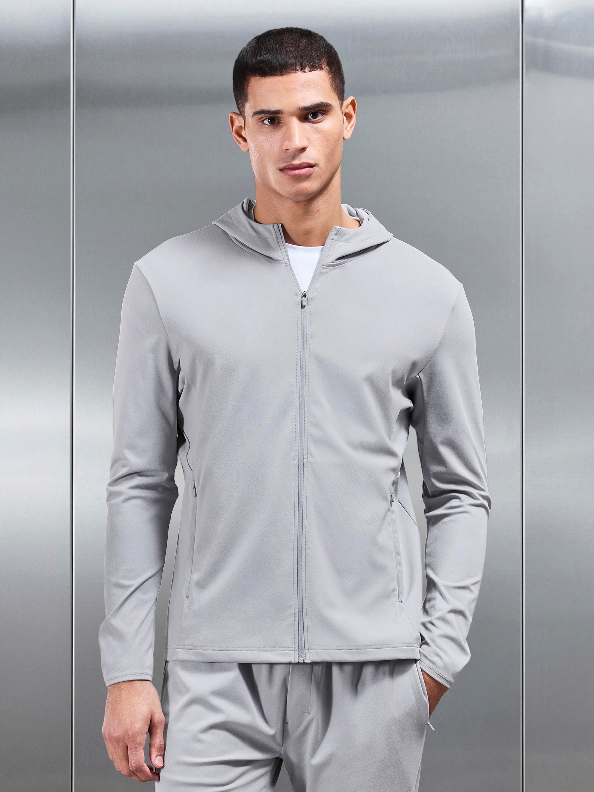 Mens Active Jersey Zip Hoodie in Marl Grey