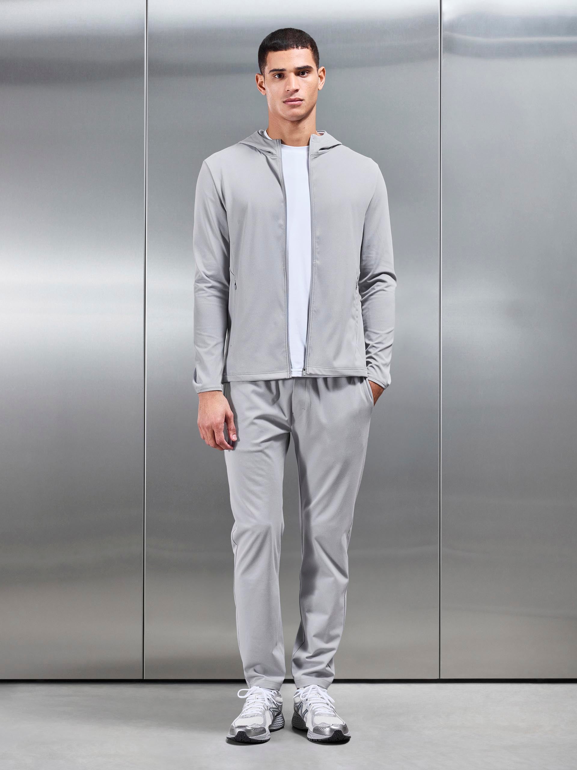 Mens Active Jersey Zip Hoodie in Marl Grey