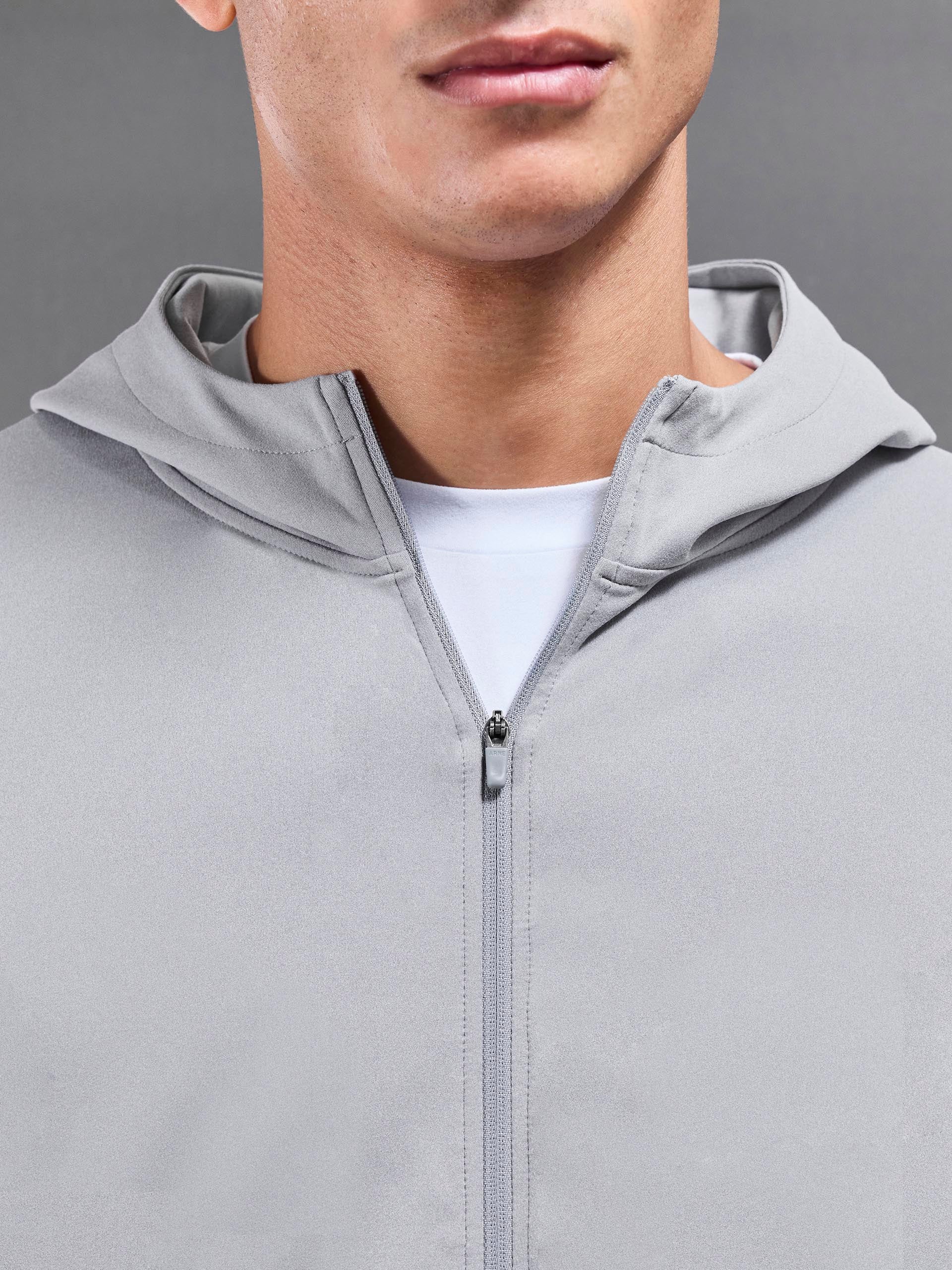 Mens Active Jersey Zip Hoodie in Marl Grey