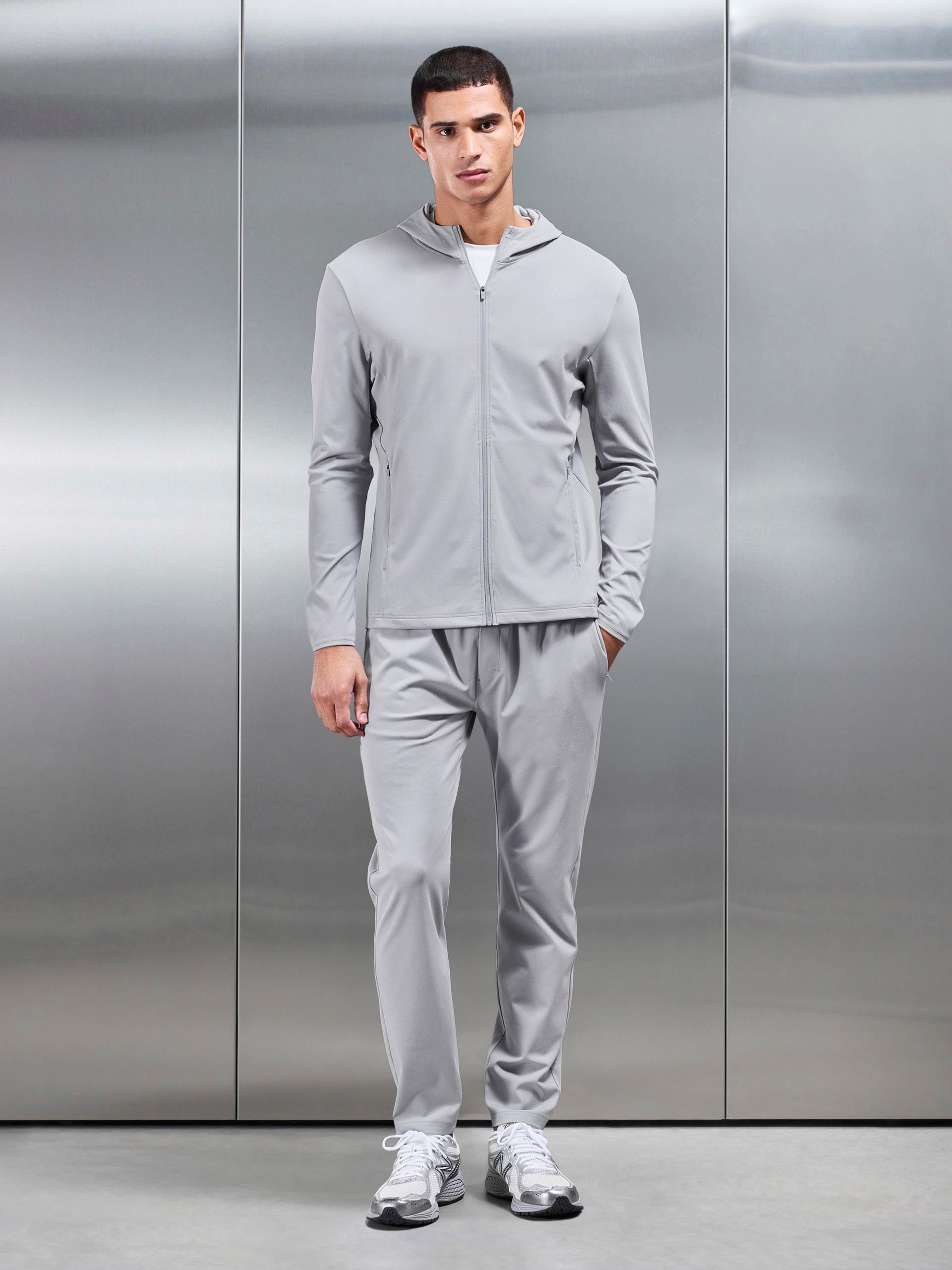 Mens Active Jersey Zip Hoodie in Marl Grey