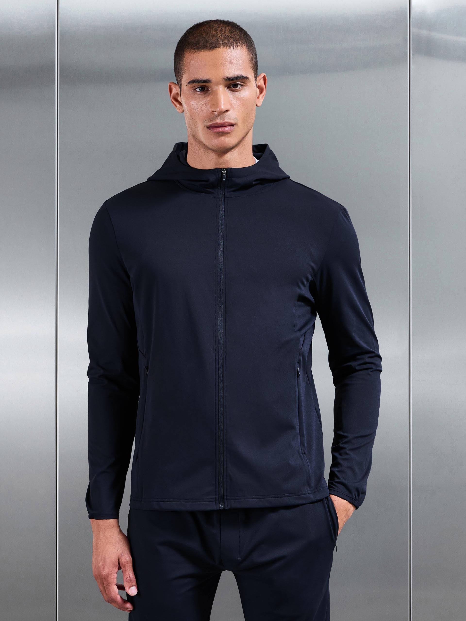 Mens Active Jersey Zip Hoodie in Navy
