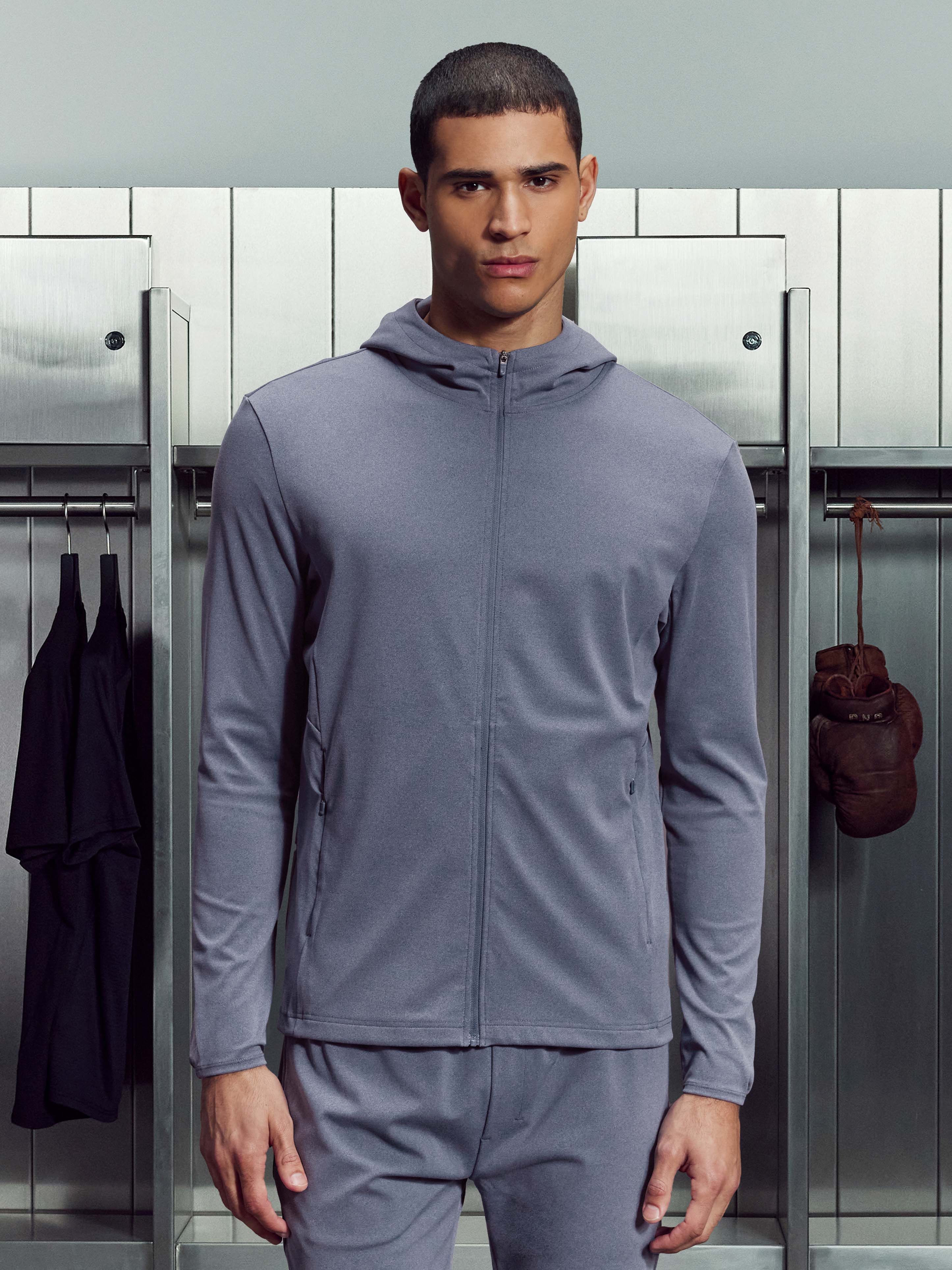 Mens Active Jersey Zip Hoodie in Navy Marl