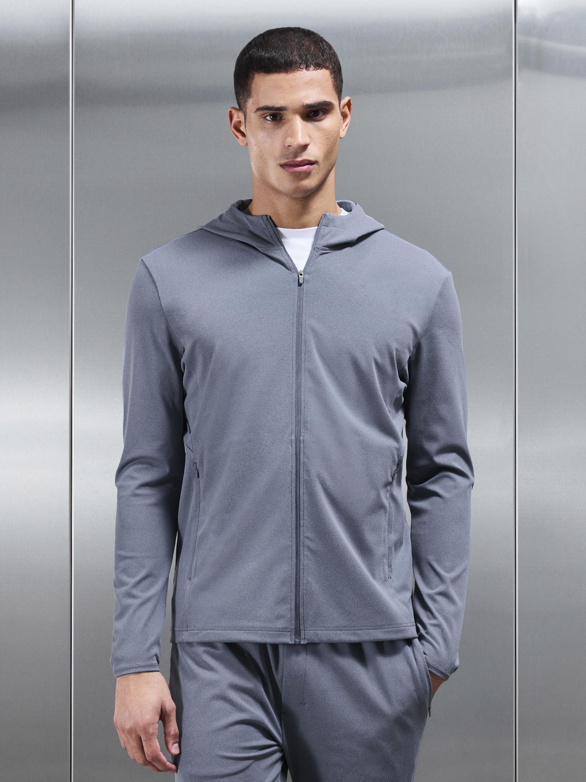 Mens Active Jersey Zip Hoodie in Navy Marl