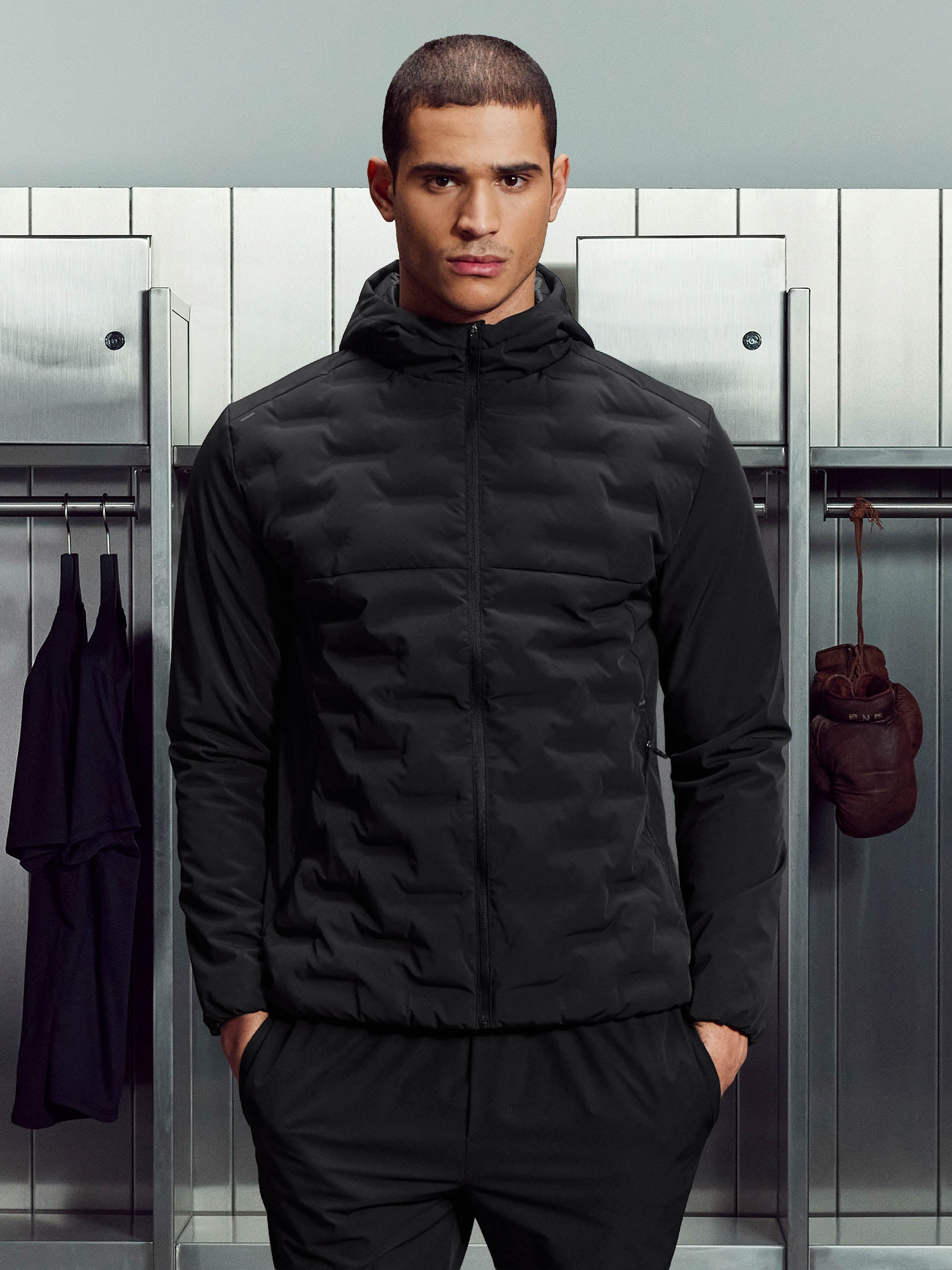 Mens Active Quilted Windbreaker in Black
