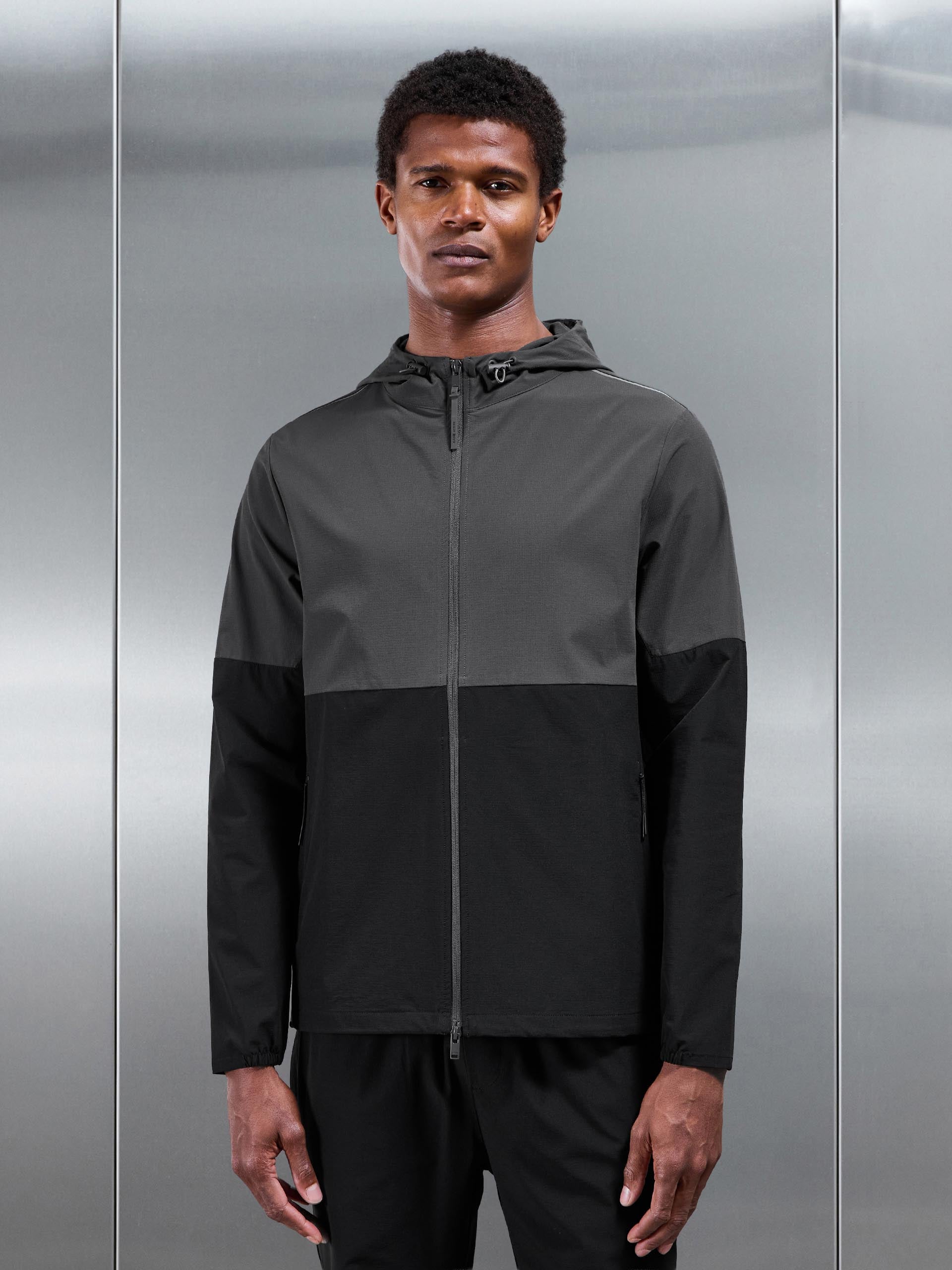 Mens Active Technical Colour Block Windbreaker in Black Grey