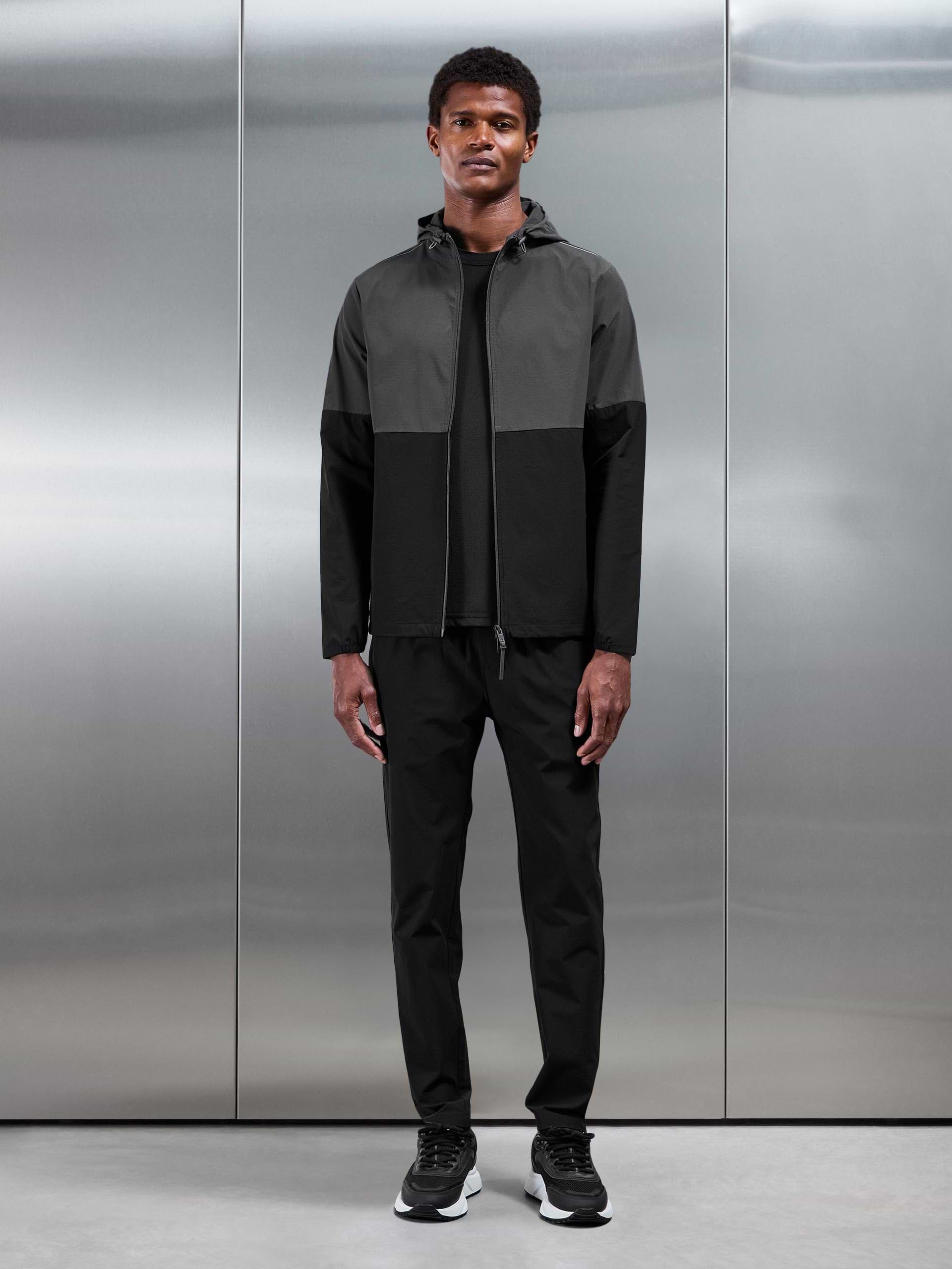 Mens Active Technical Colour Block Windbreaker in Black Grey