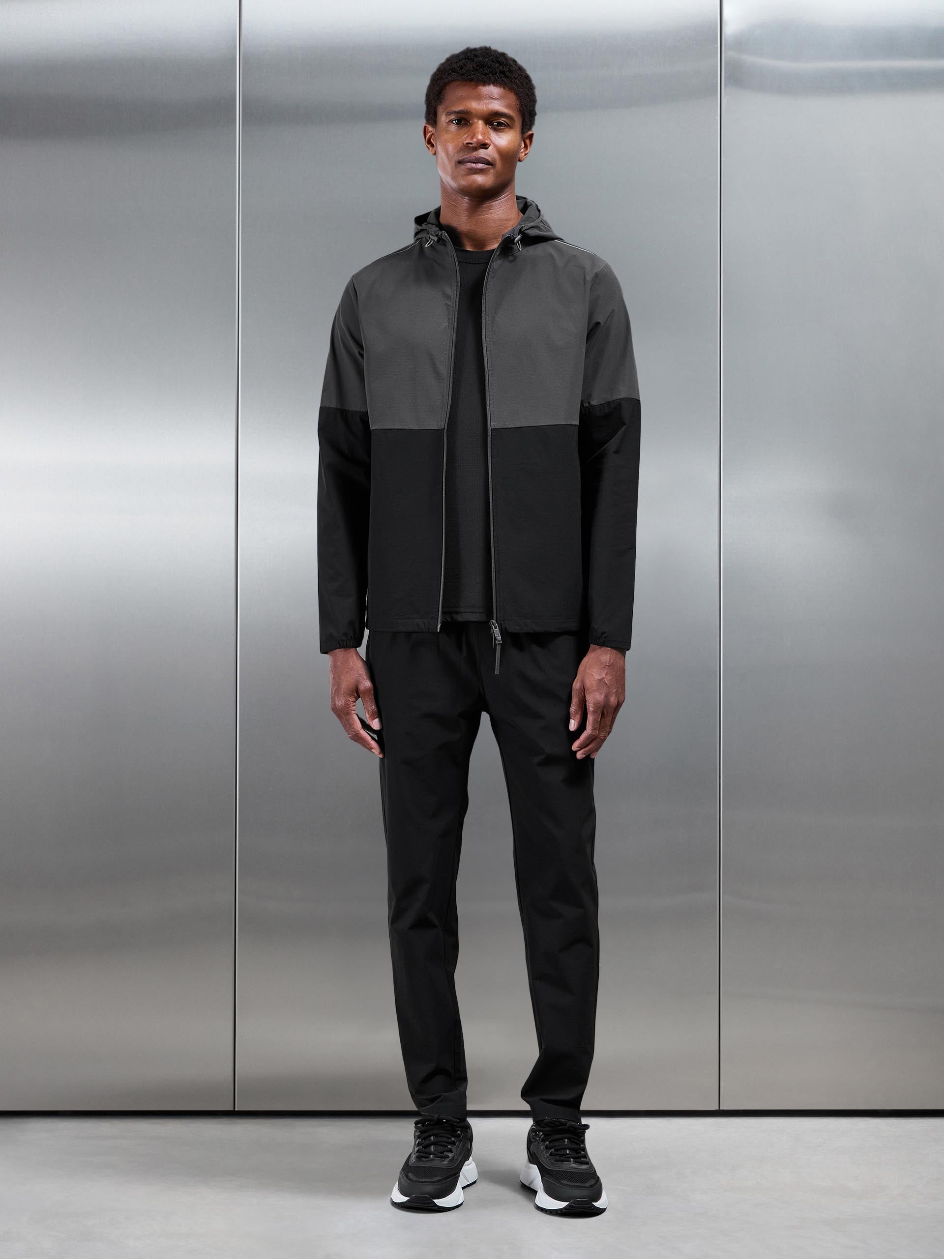Mens Active Technical Colour Block Windbreaker in Black Grey
