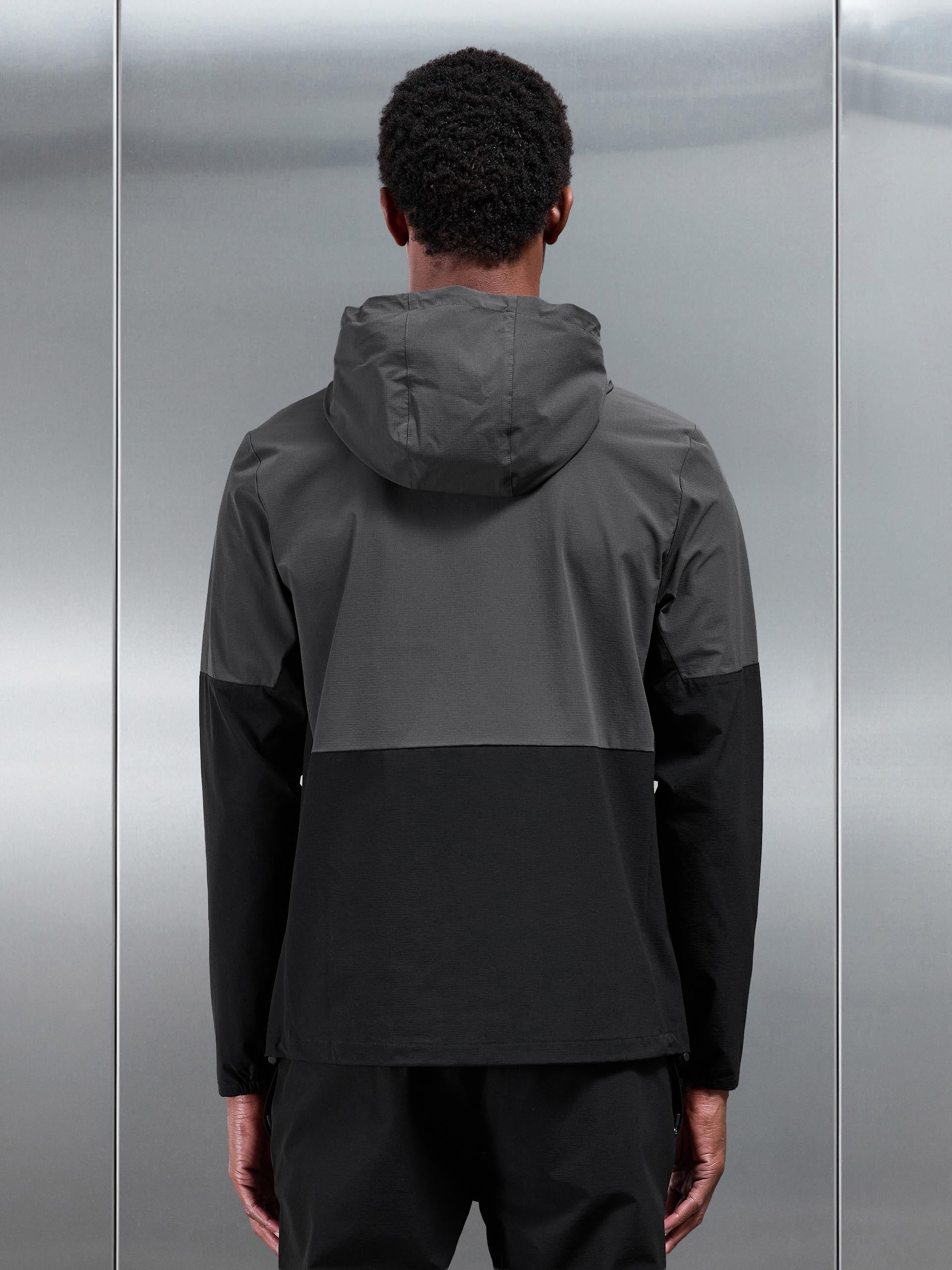 Mens Active Technical Colour Block Windbreaker in Black Grey