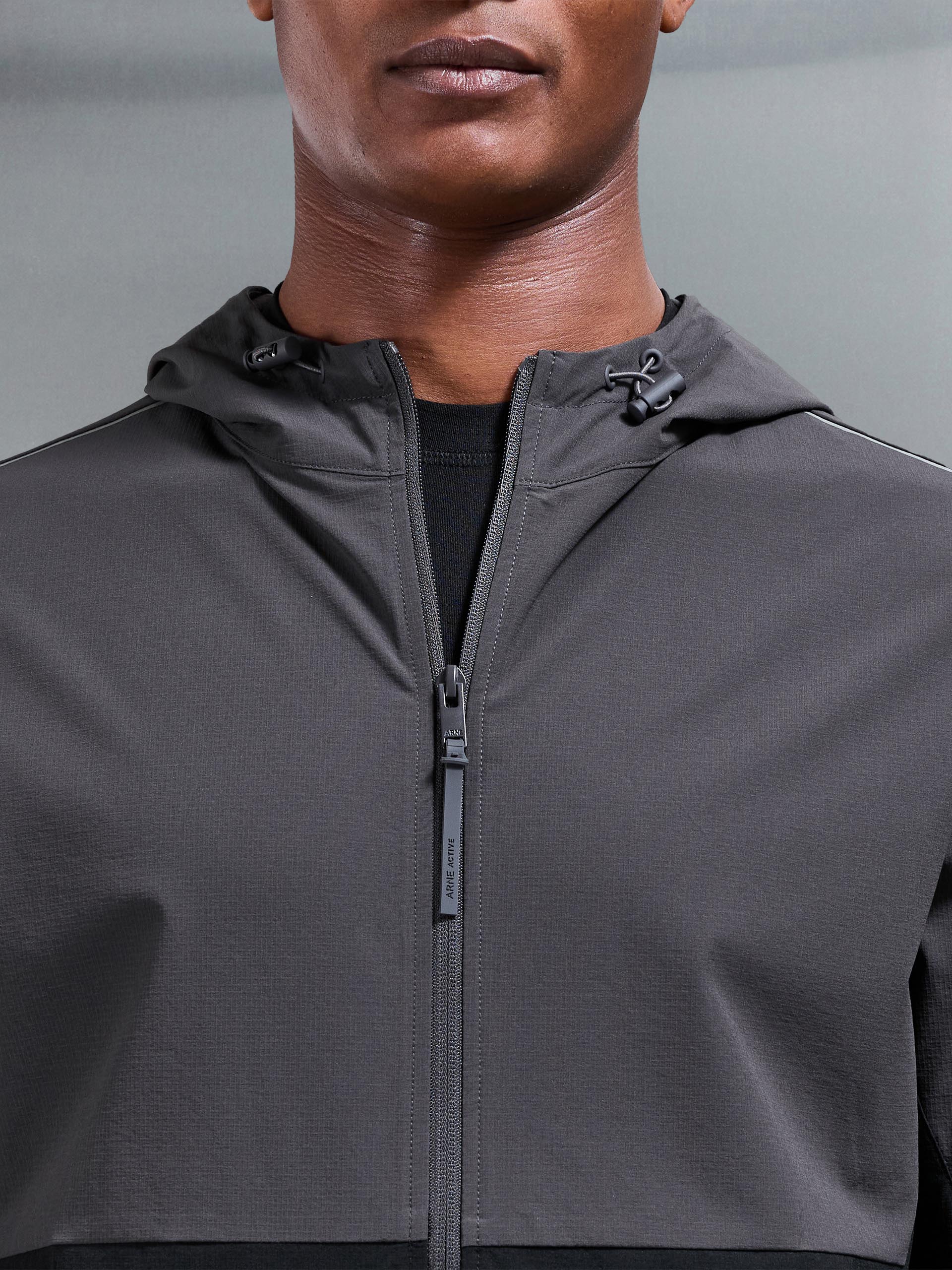 Mens Active Technical Colour Block Windbreaker in Black Grey