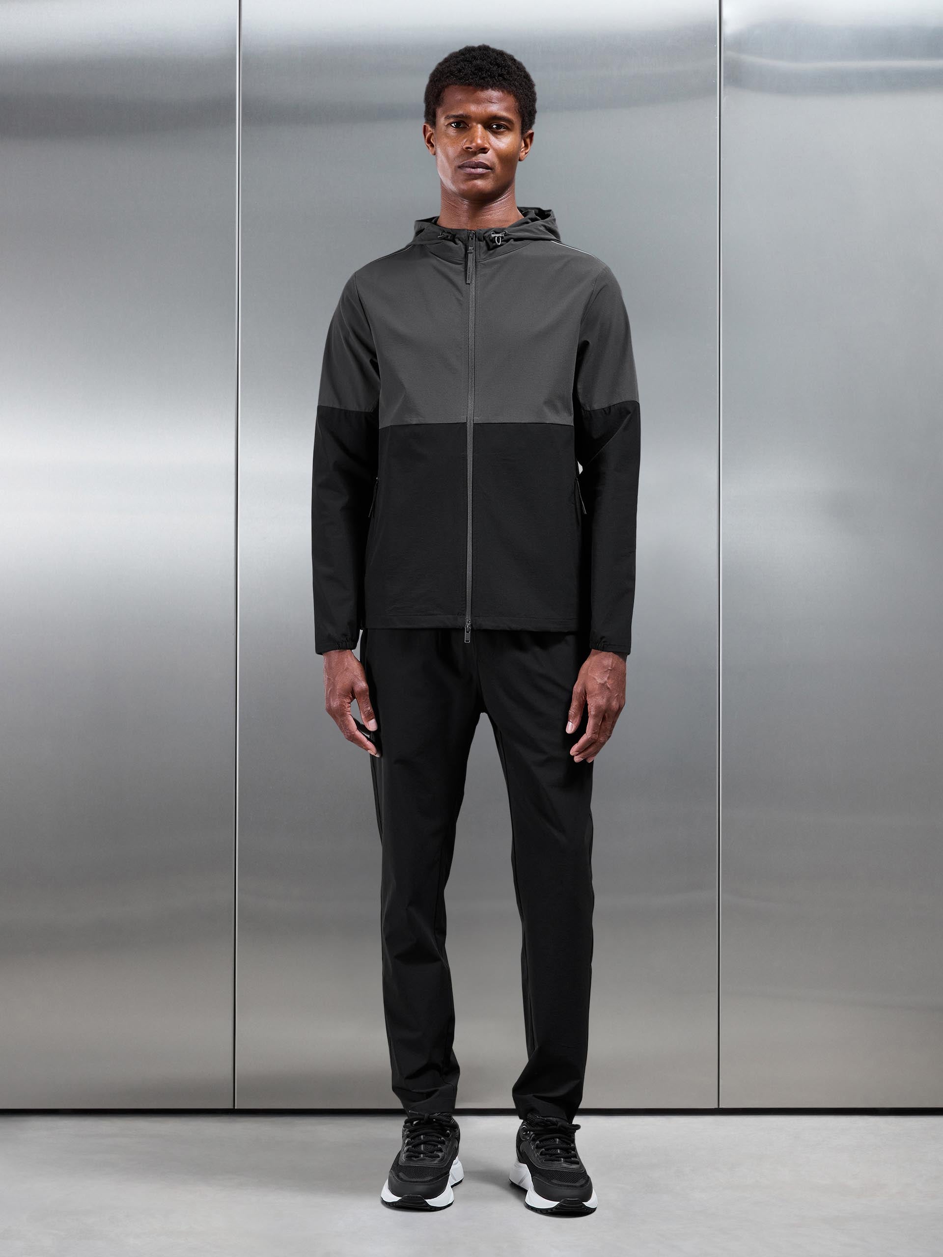 Mens Active Technical Colour Block Windbreaker in Black Grey
