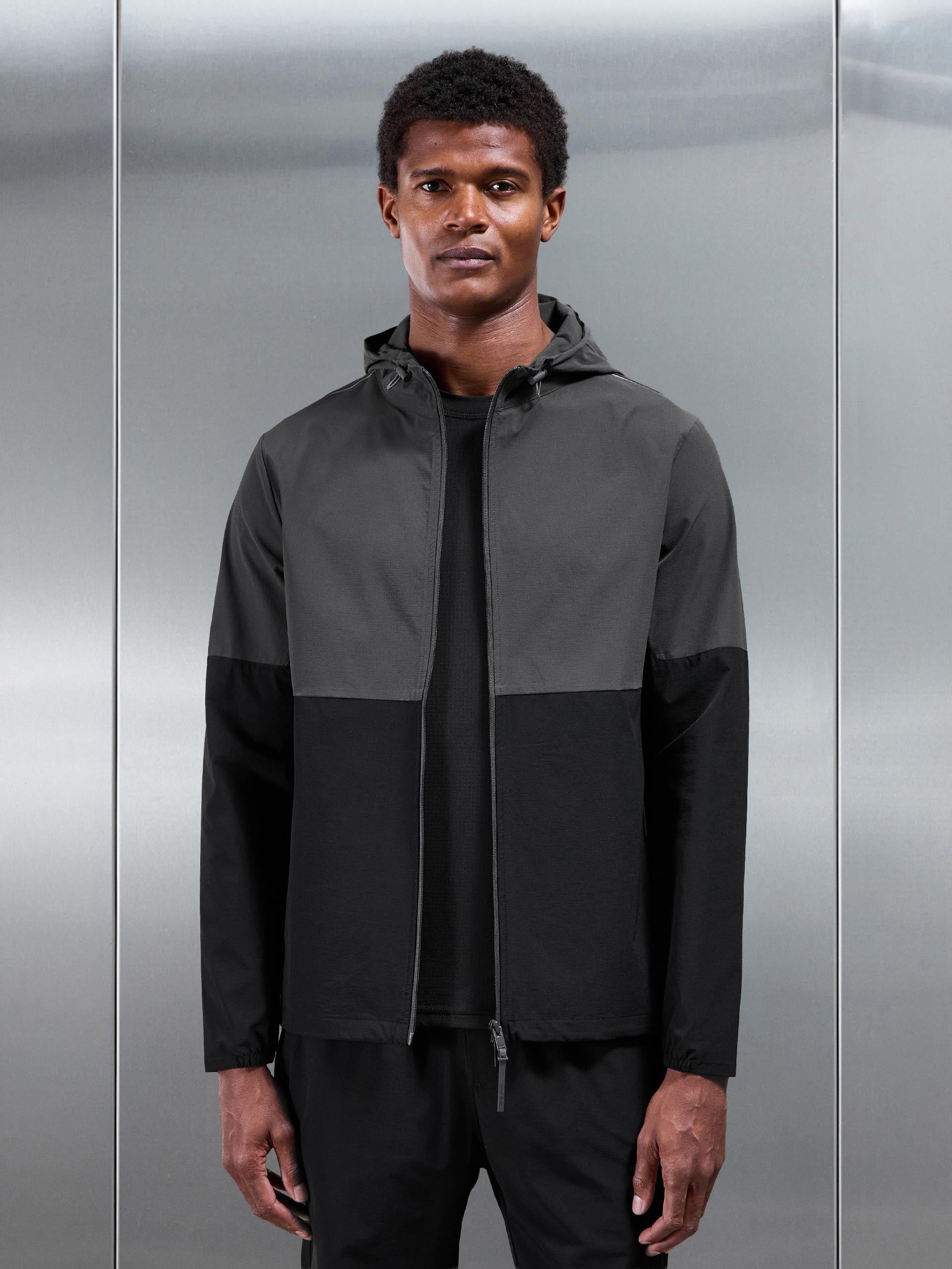Mens Active Technical Colour Block Windbreaker in Black Grey