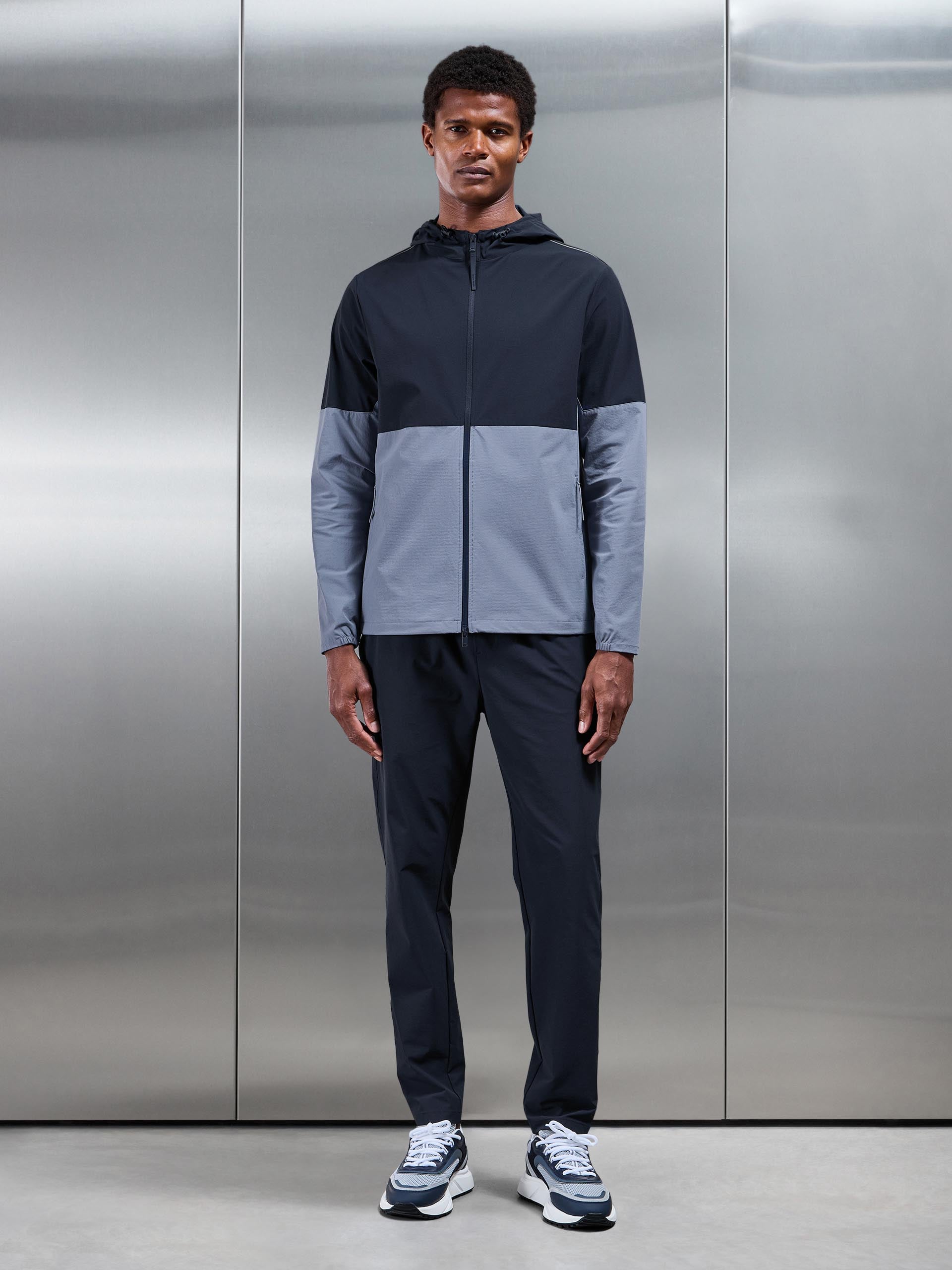 Mens Active Technical Colour Block Windbreaker in Navy Light Blue