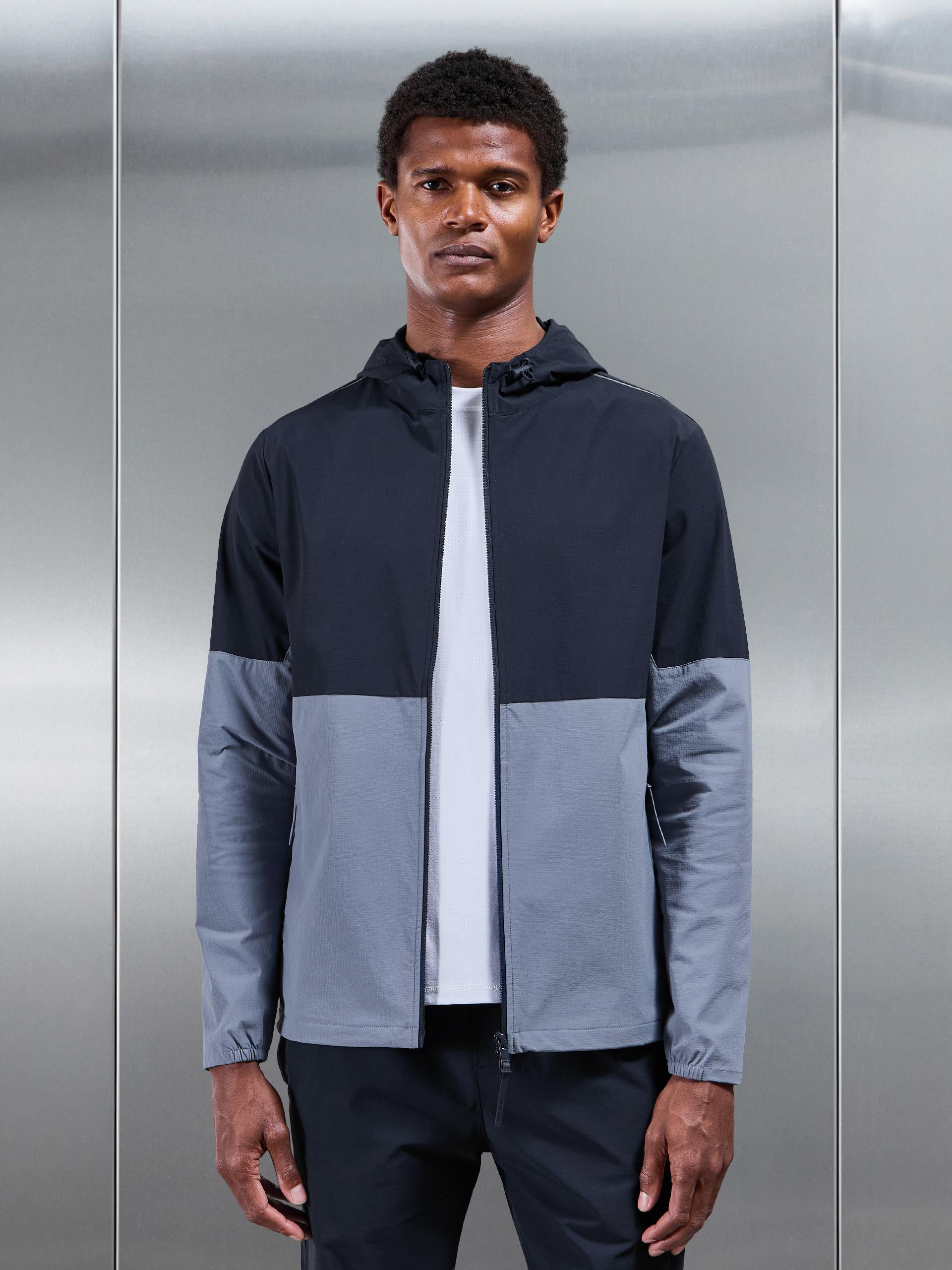 Mens Active Technical Colour Block Windbreaker in Navy Light Blue