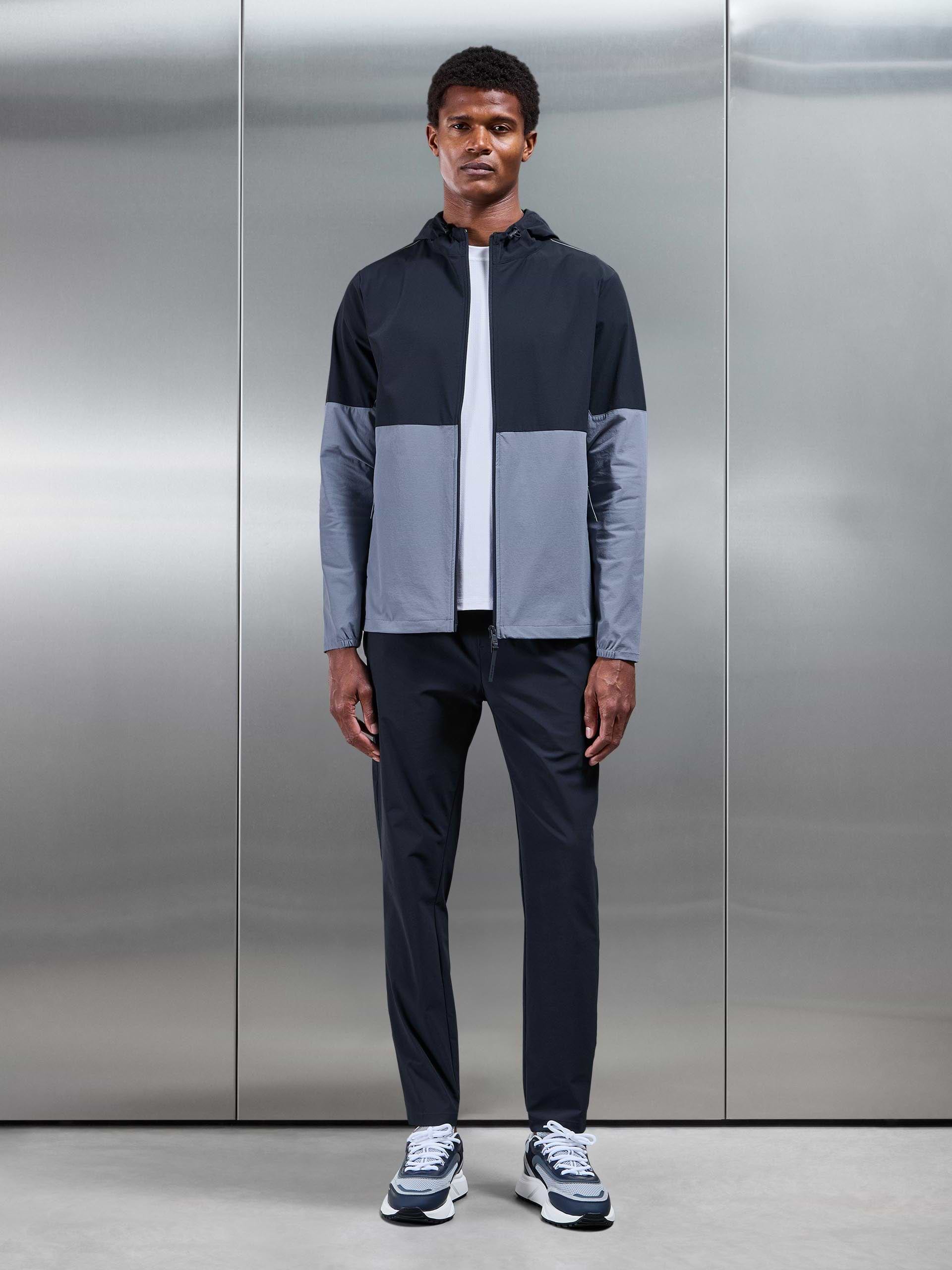 Active Technical Colour Block Windbreaker in Navy Light Blue