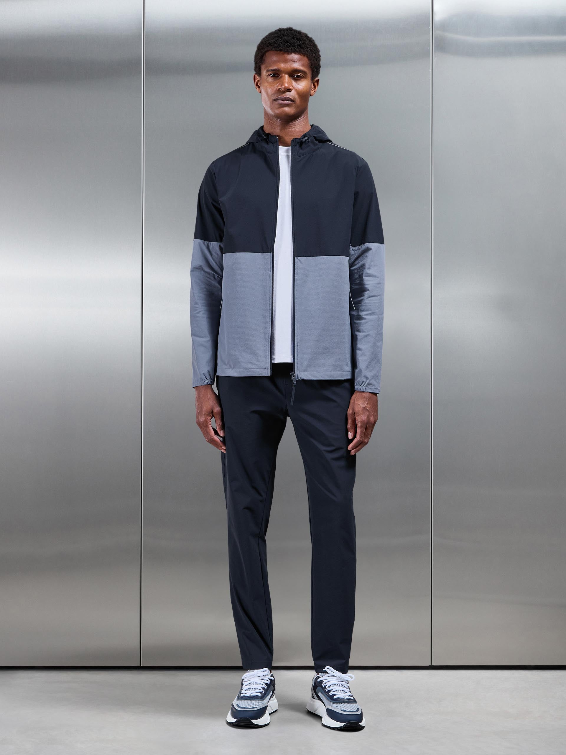 Mens Active Technical Colour Block Windbreaker in Navy Light Blue