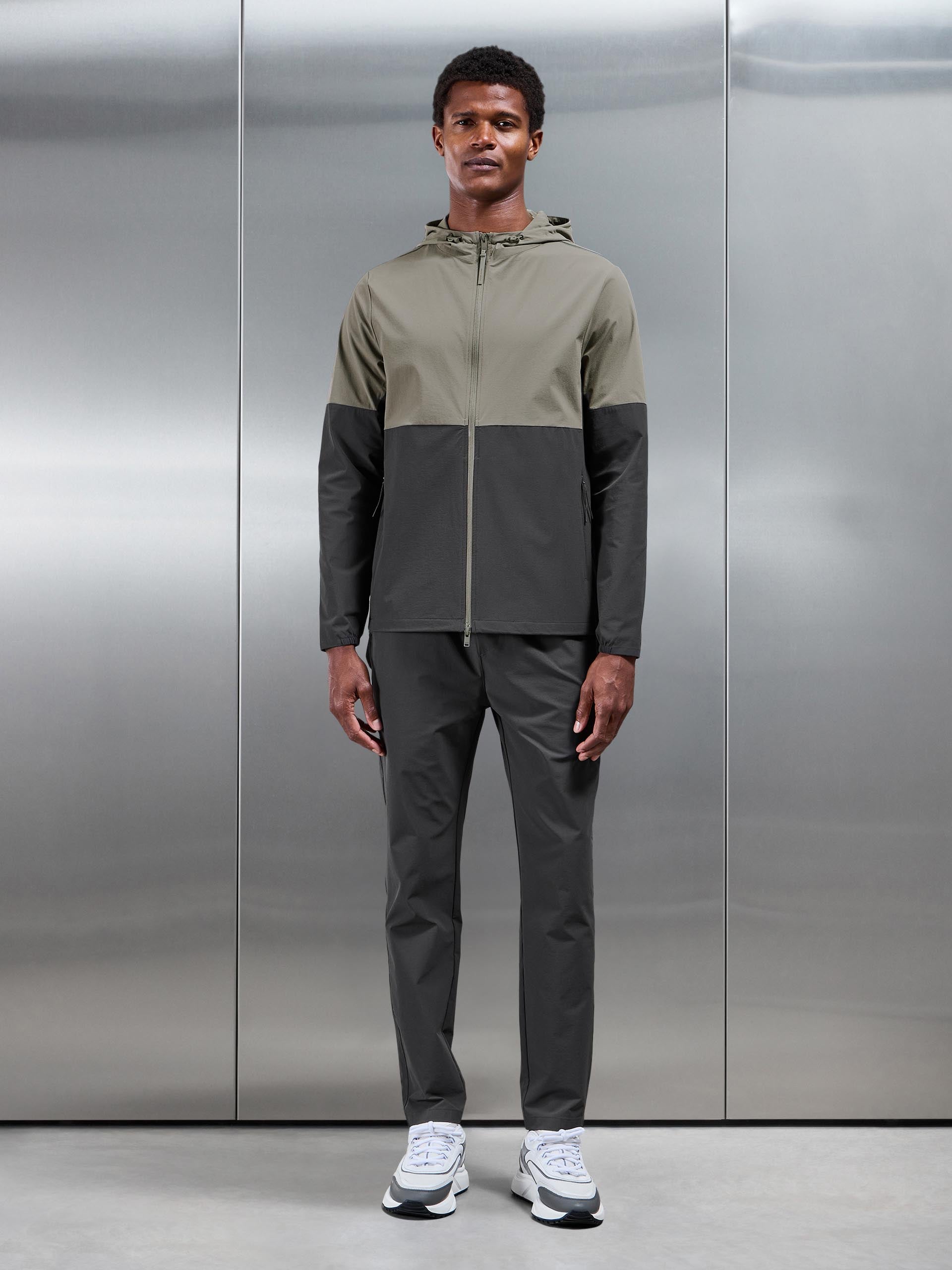 Mens Active Technical Colour Block Windbreaker in Olive Grey