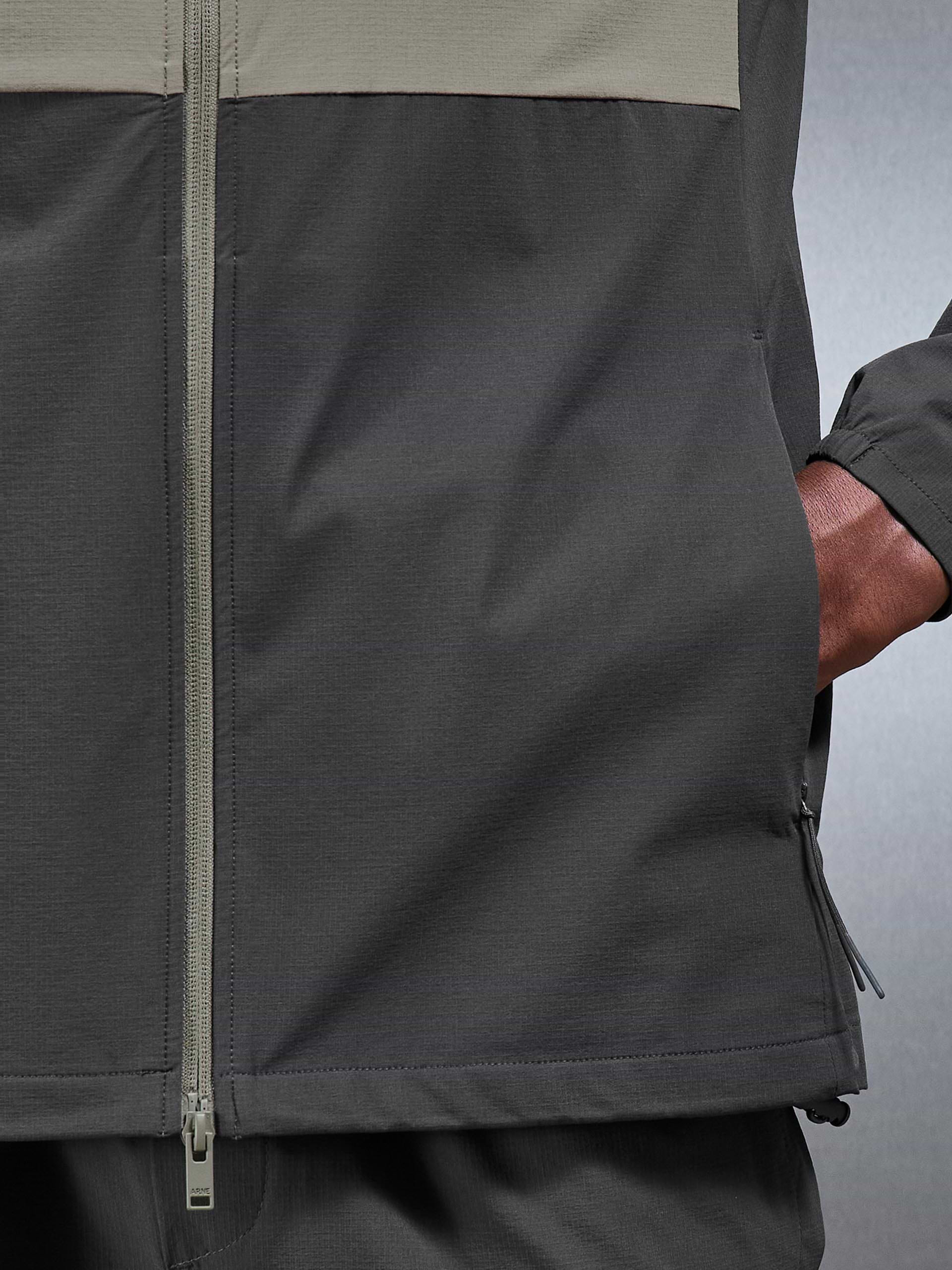 Active Technical Colour Block Windbreaker in Olive Grey