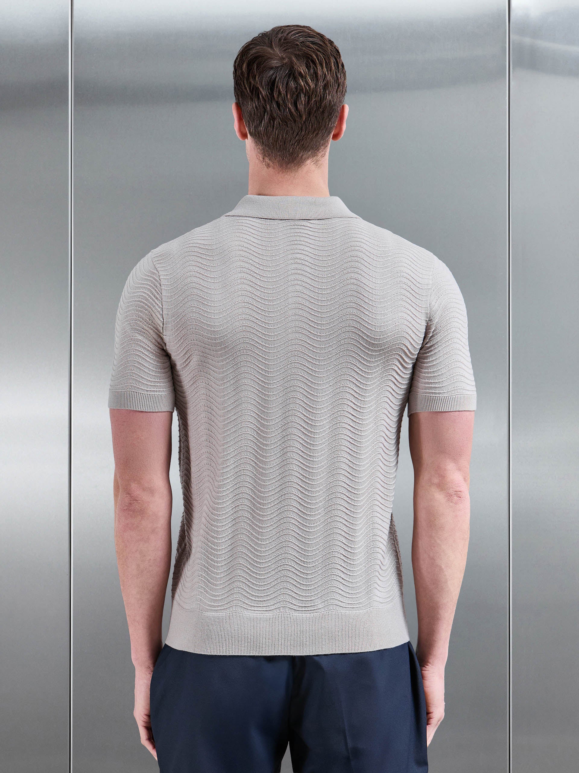 Mens Arles Wave Plain Textured Polo Shirt in Stone