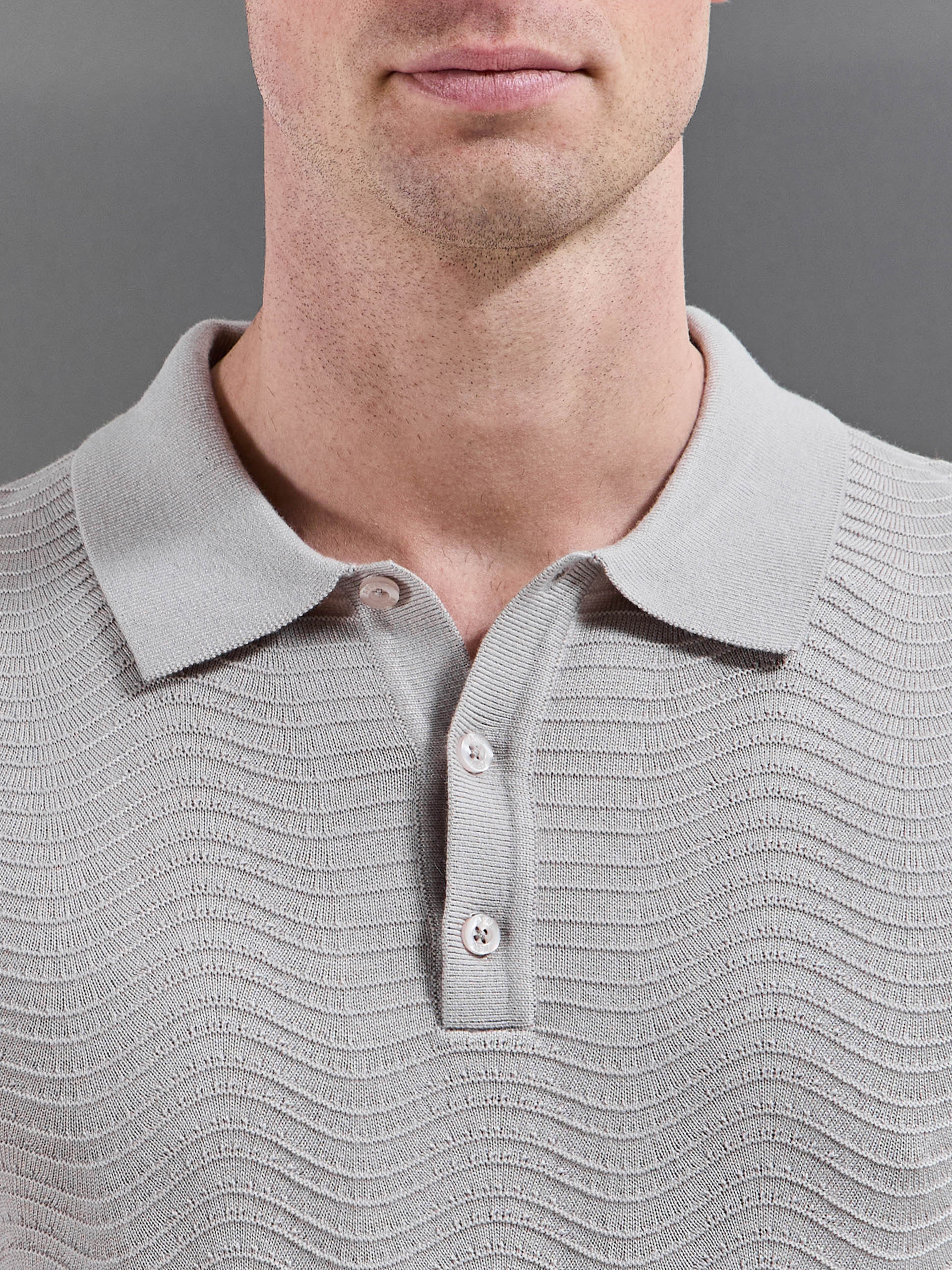 Mens Arles Wave Plain Textured Polo Shirt in Stone