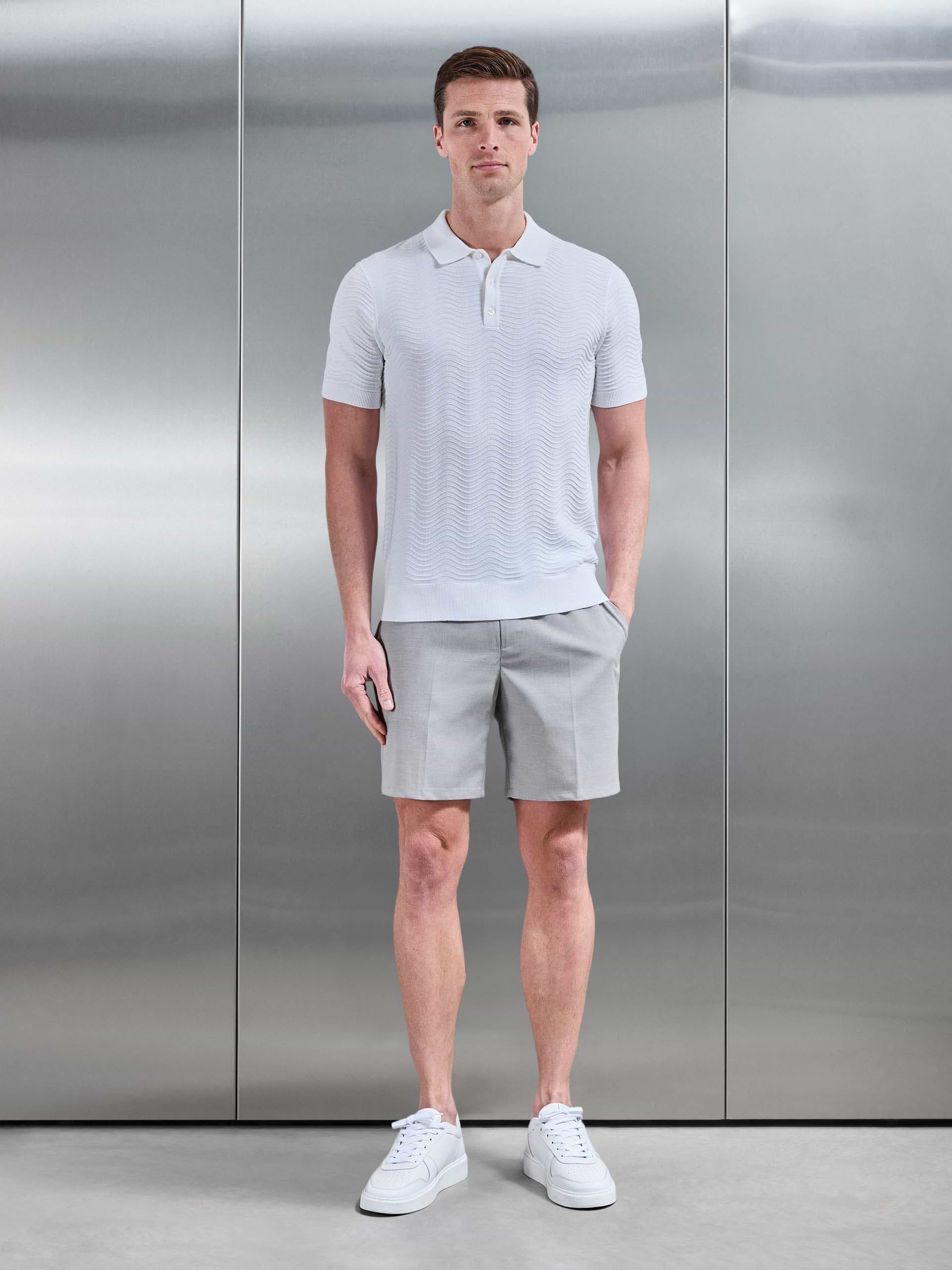 Mens Arles Wave Plain Textured Polo Shirt in White