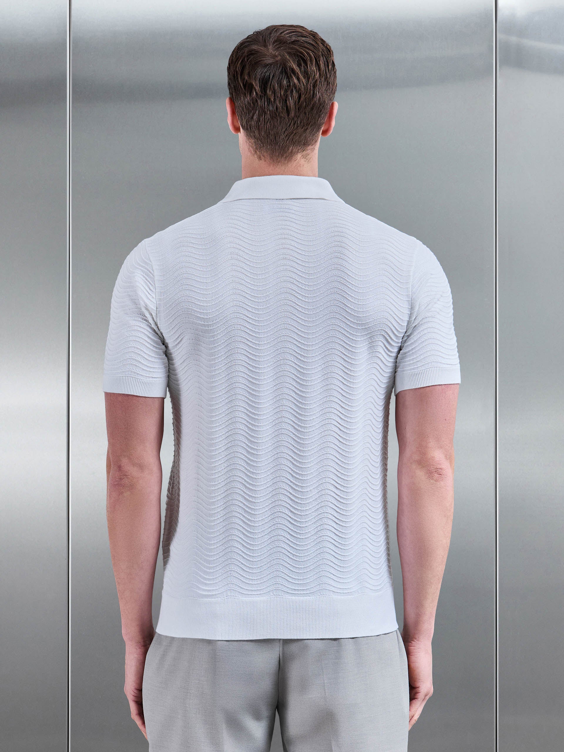 Mens Arles Wave Plain Textured Polo Shirt in White