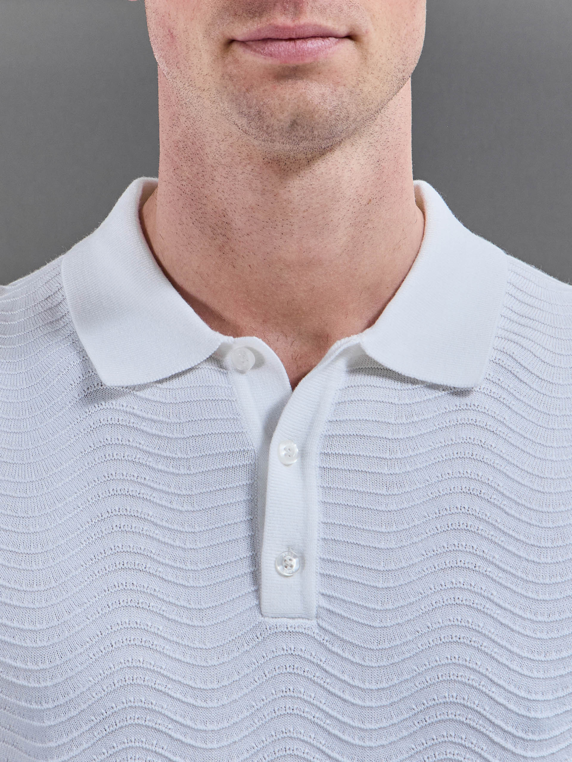 Mens Arles Wave Plain Textured Polo Shirt in White