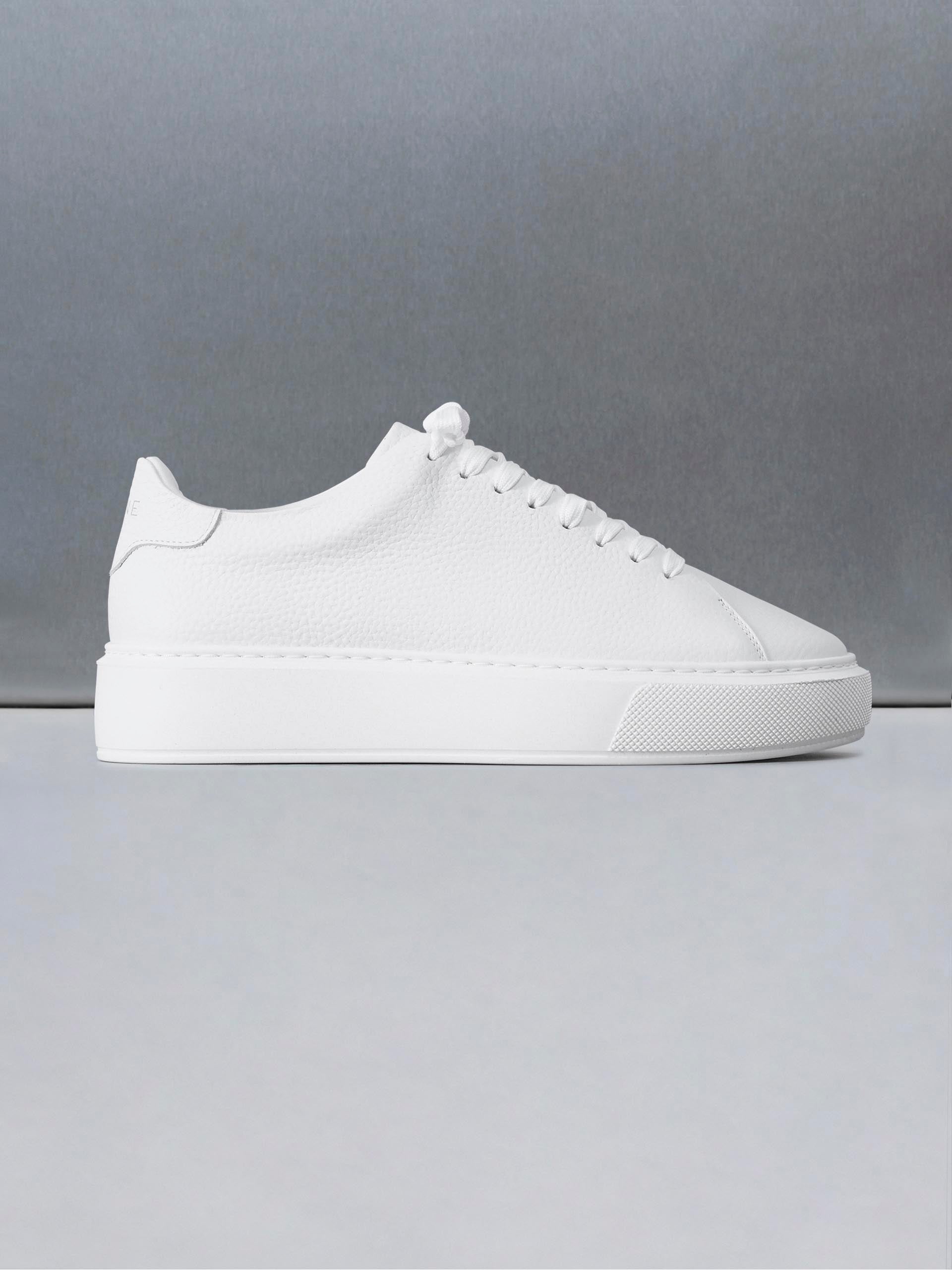 Mens Basic Essential Leather Trainer in Triple White