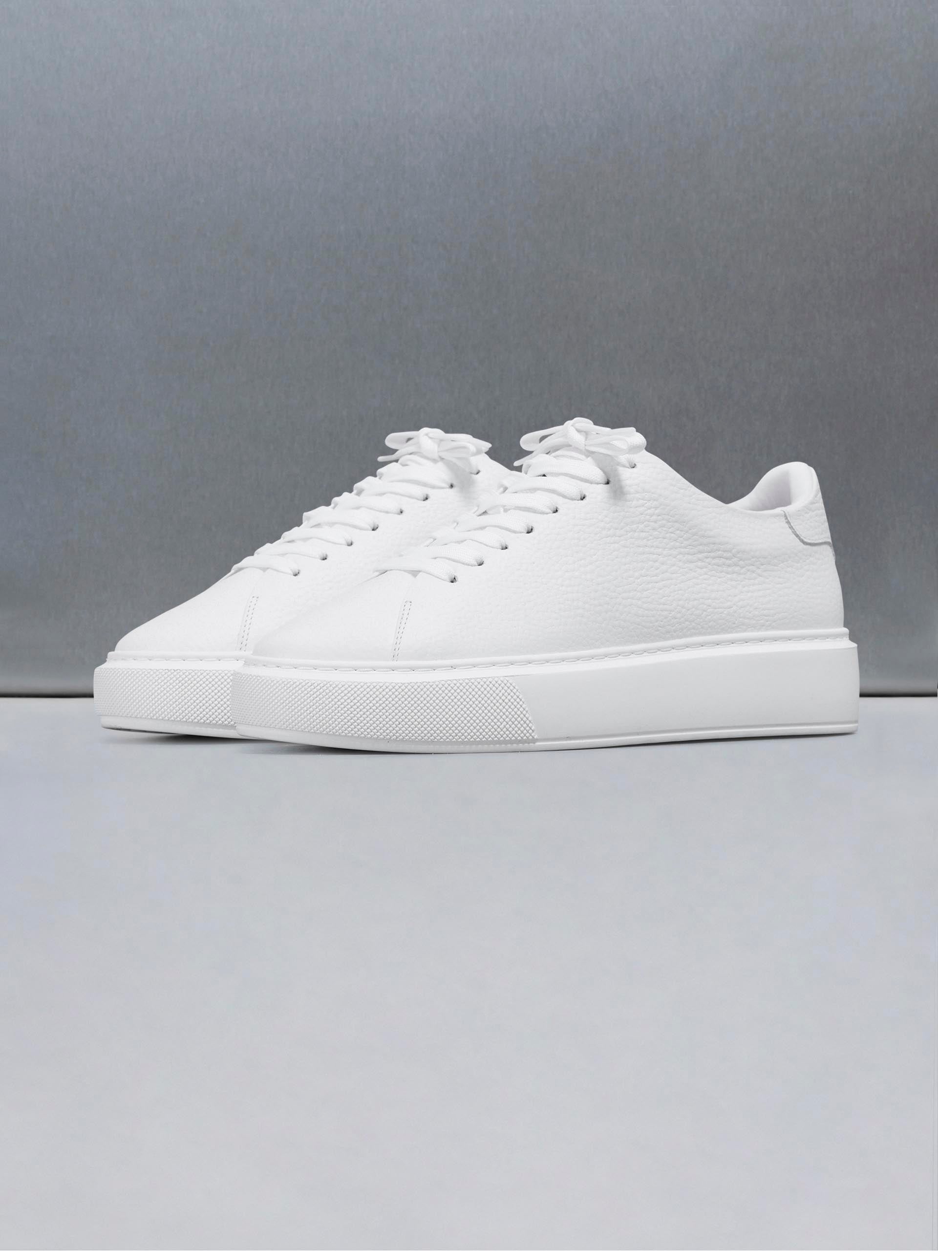 Mens Basic Essential Leather Trainer in Triple White